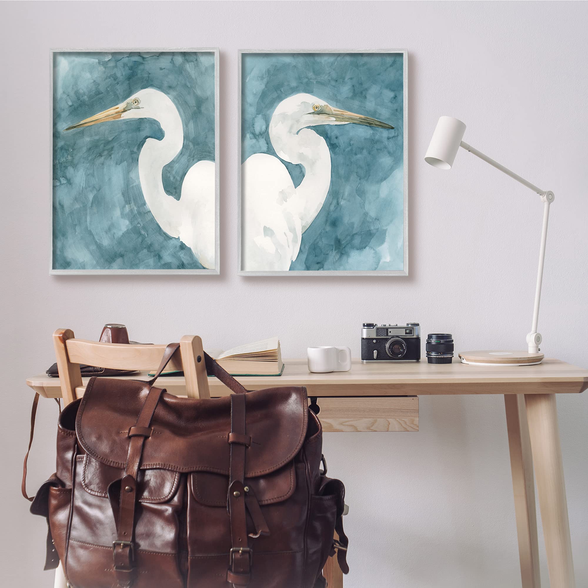 Stupell Industries Framed Wall Art Set - 2pc Nautical Cranes & Bird Portraits in Abstract Blue Sky by Emma Caroline Gray, 24x30 Inches - Perfect for Coastal, Beach House & Modern Home Decor