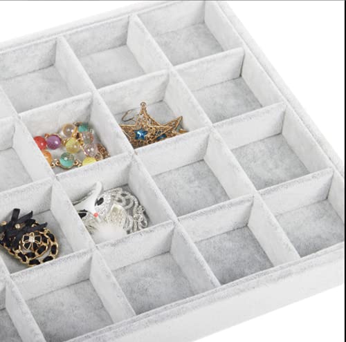 RJ Displays - Ice Grey Velvet 24-Slot Jewelry Organizer Box for Necklaces, Earrings & Pendants | Dresser Top Jewelry Storage | Perfect for Bedroom, Vanity & Travel Accessory Organization