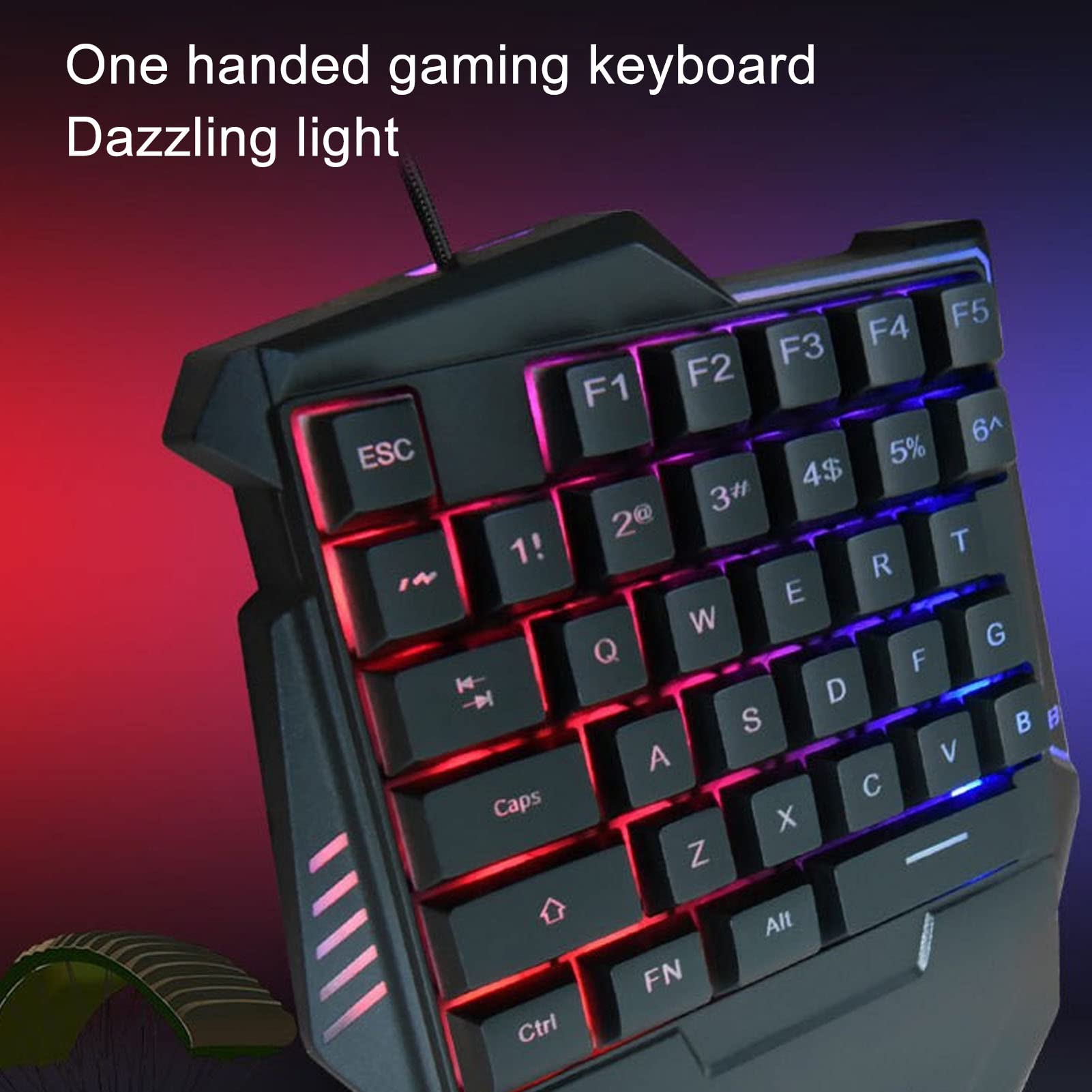 VBESTLIFE One-Handed RGB Gaming Keyboard - Ergonomic USB Wired Keypad with 35 Programmable Keys for PC, Laptop, and Desktop - Perfect for FPS, MMO, and MOBA Gaming