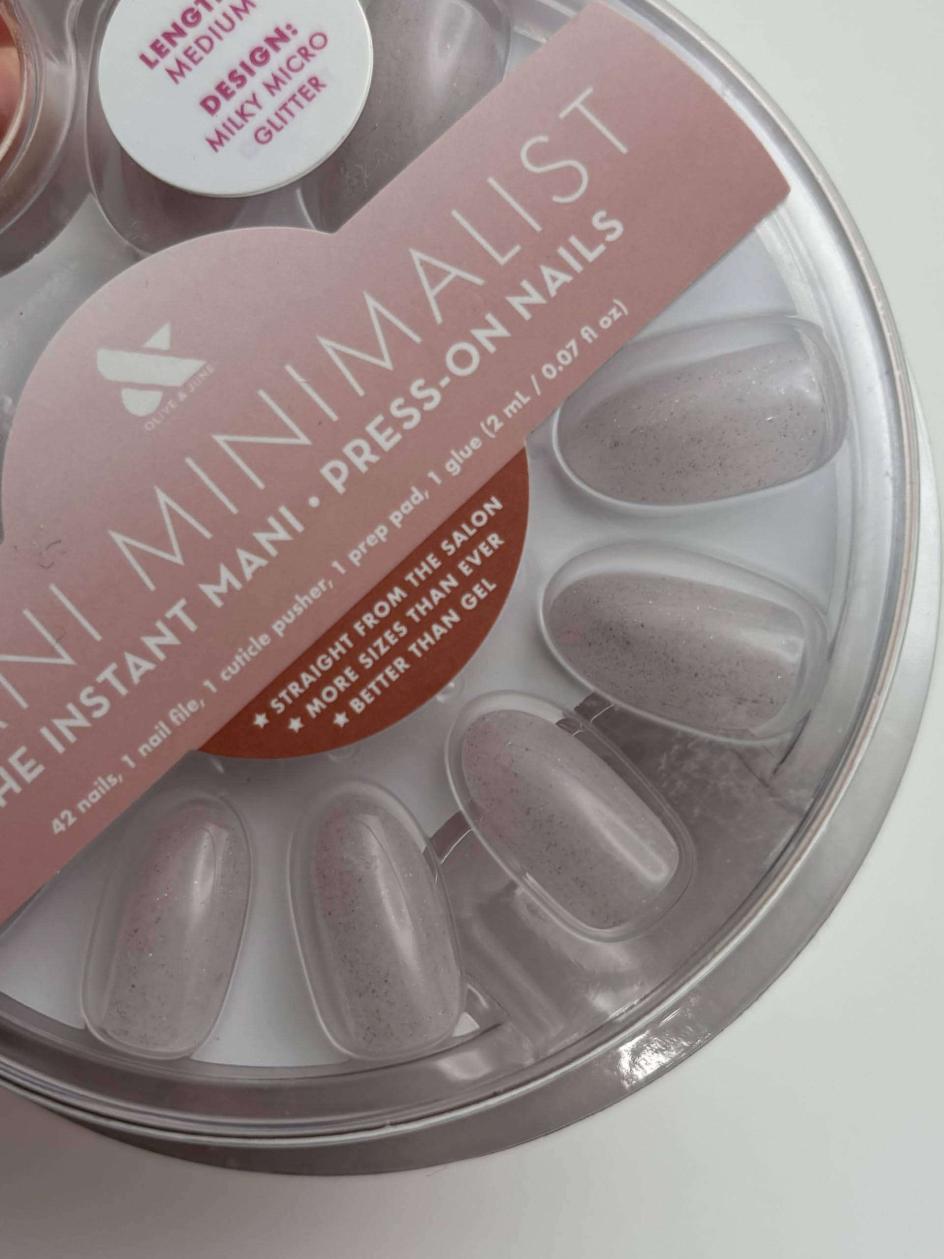 Milky Micro Glitter Press-On Fake Nails - 42 Count Long Lasting Glue-On Nails for Women, Perfect for Parties, Weddings & Special Occasions