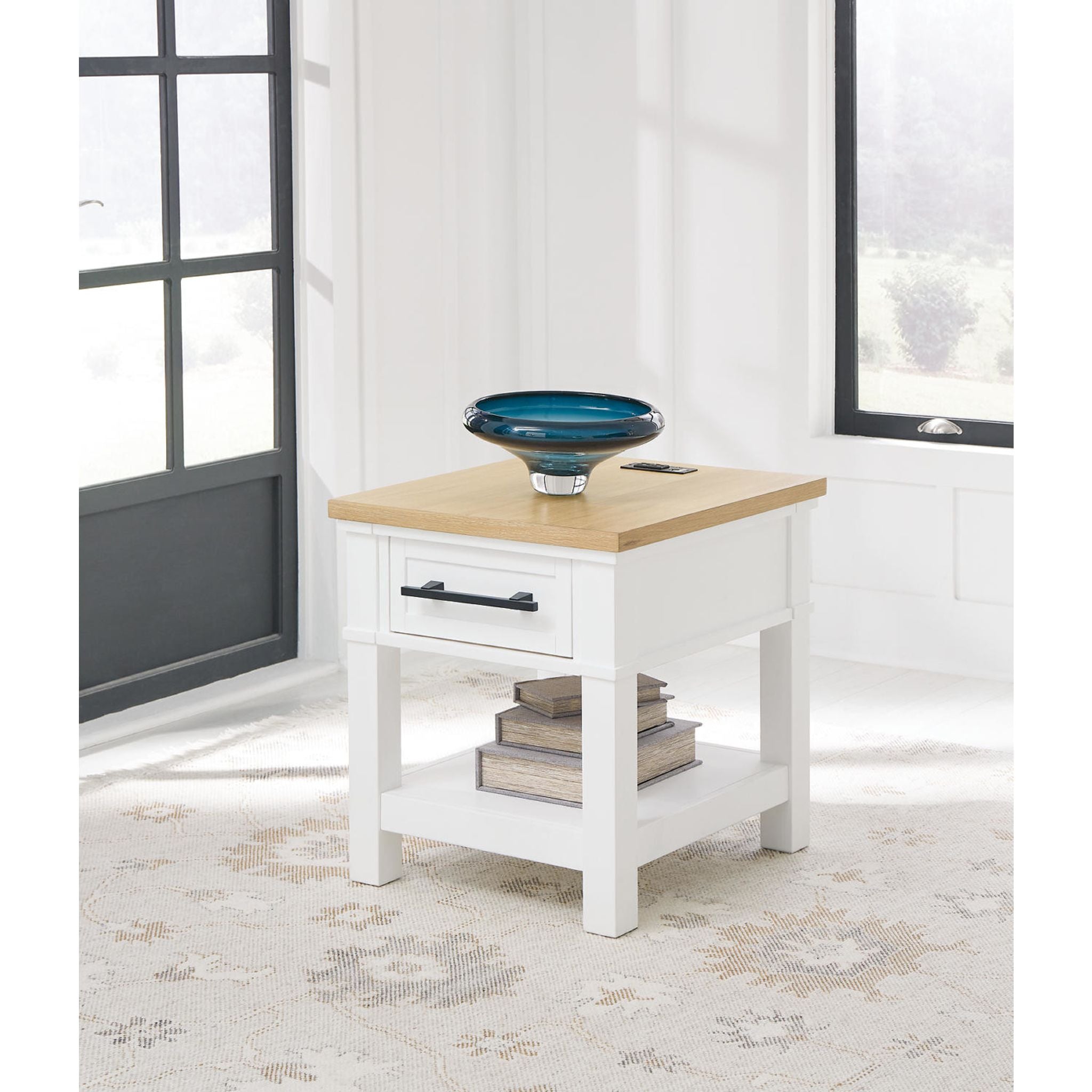 Ashbryn End Table - White & Natural Wood Nightstand for Living Room, Bedroom & Office - Modern Side Table with Storage Shelf