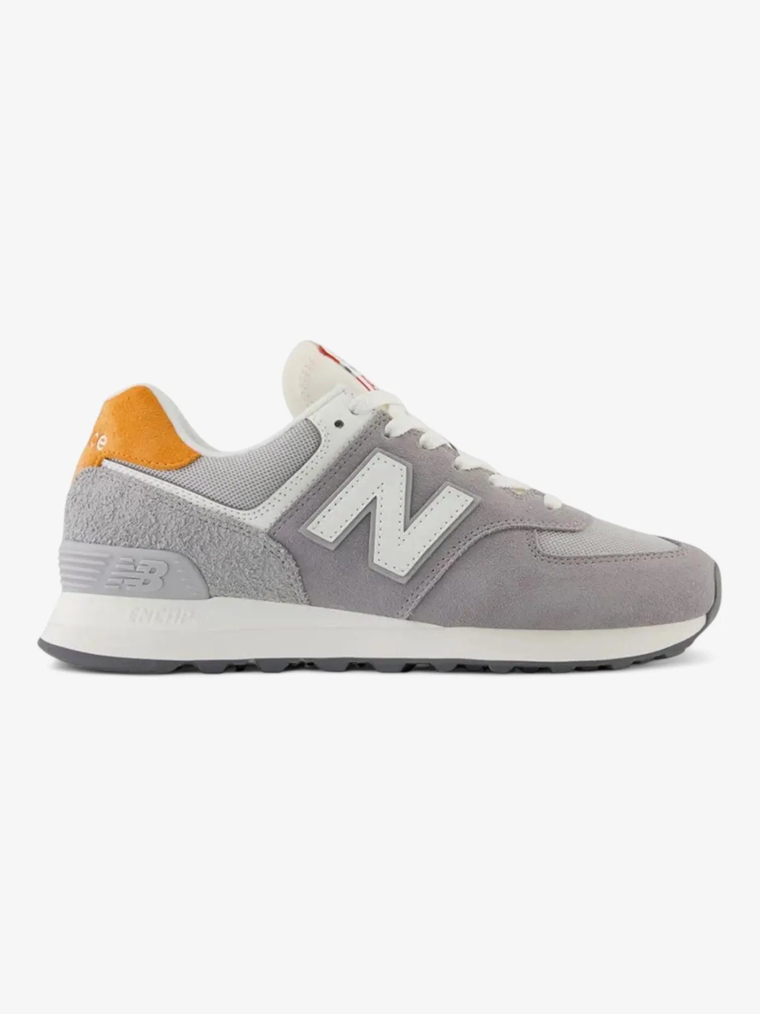 New Balance 574 Women's Running Shoes - Light Gray & Orange Sneakers for Casual Wear, Walking & Gym Workouts
