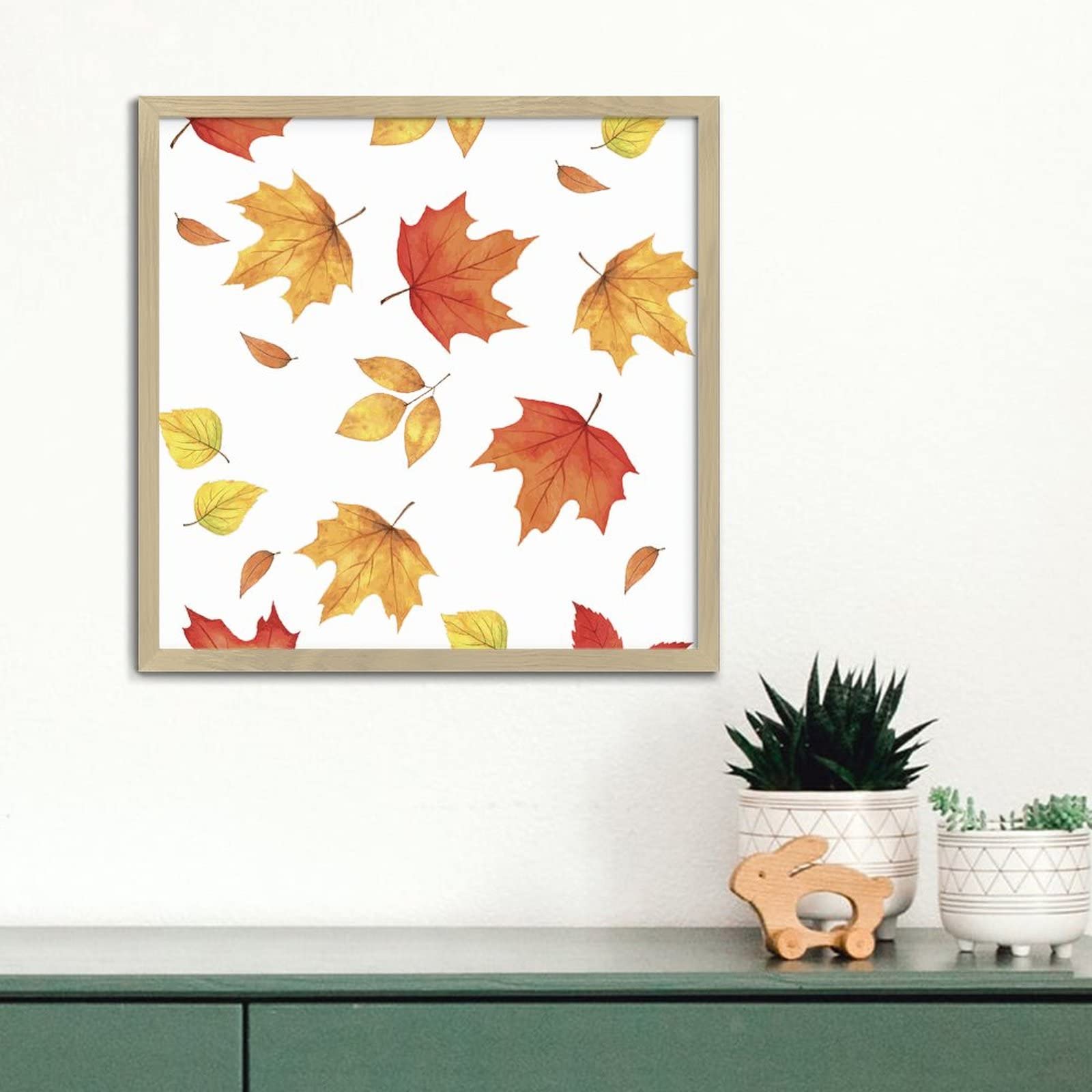 Thanksgiving Fall Maple Leaves Wooden Sign - Rustic Harvest Autumn Decor with Distressed Wood Frame - 12x12 Inch Wall Hanging for Bedroom, Living Room, or Front Door - Perfect Seasonal Gift for Birthdays and Holidays
