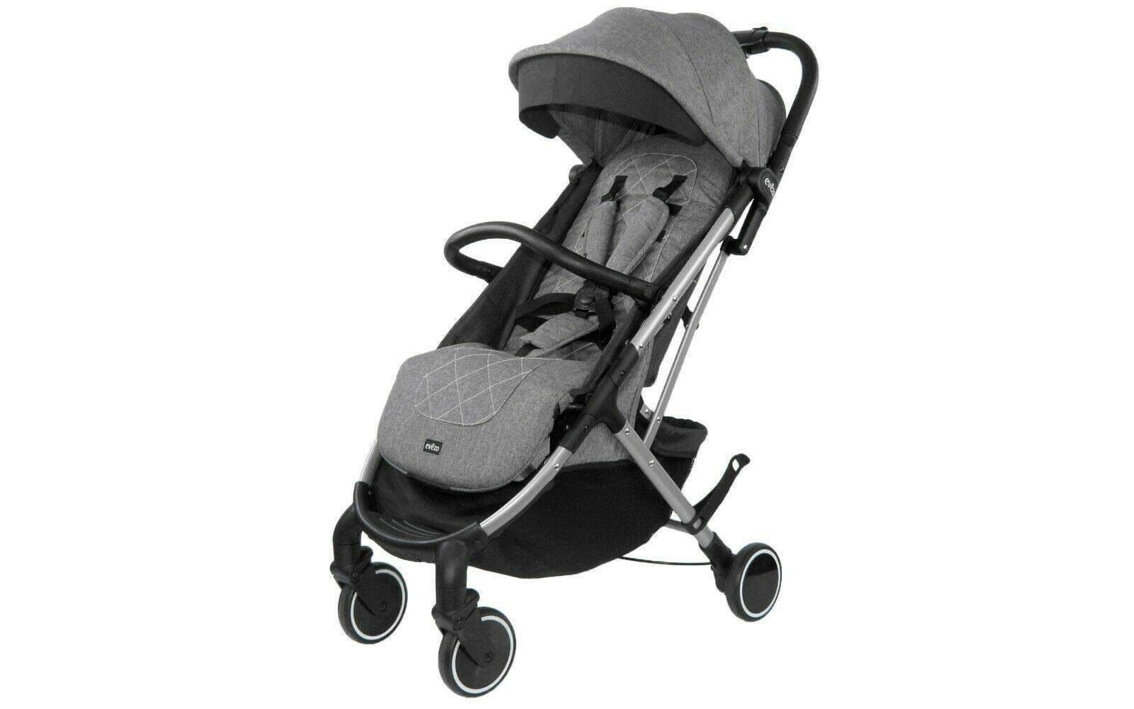 Evezo Channy Lightweight Roll 'N' Go Folding Travel Stroller - Compact Gray Stroller for Airplane & Car Travel | Perfect for Toddlers, Infants & On-the-Go Parents