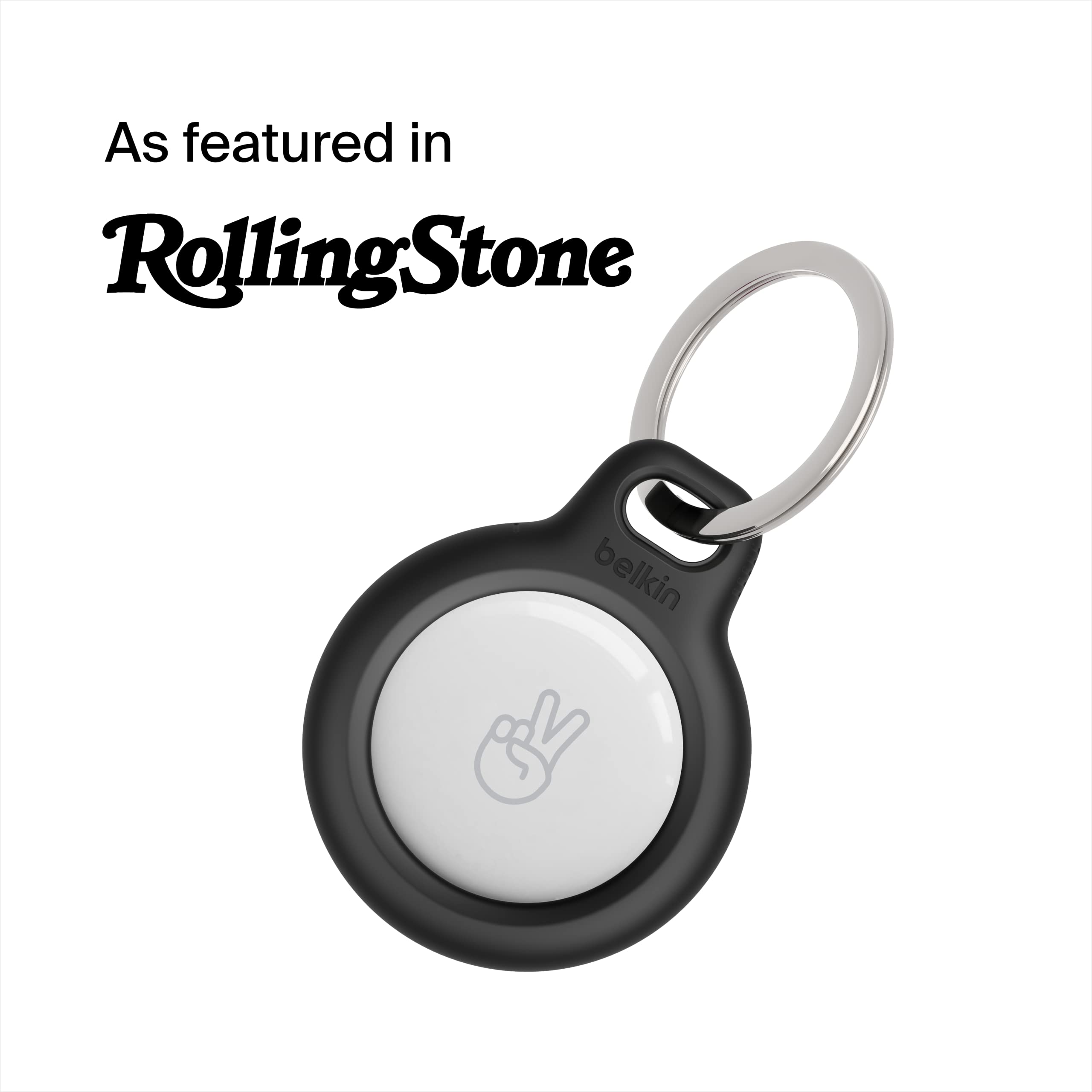 Belkin Apple AirTag Holder with Key Ring - Durable Scratch-Resistant Case, Open Face & Raised Edges - Protective AirTag Keychain for Keys, Pets, Luggage, Backpacks (2-Pack, Black) | Perfect for Travel, Daily Use & Pet Tracking
