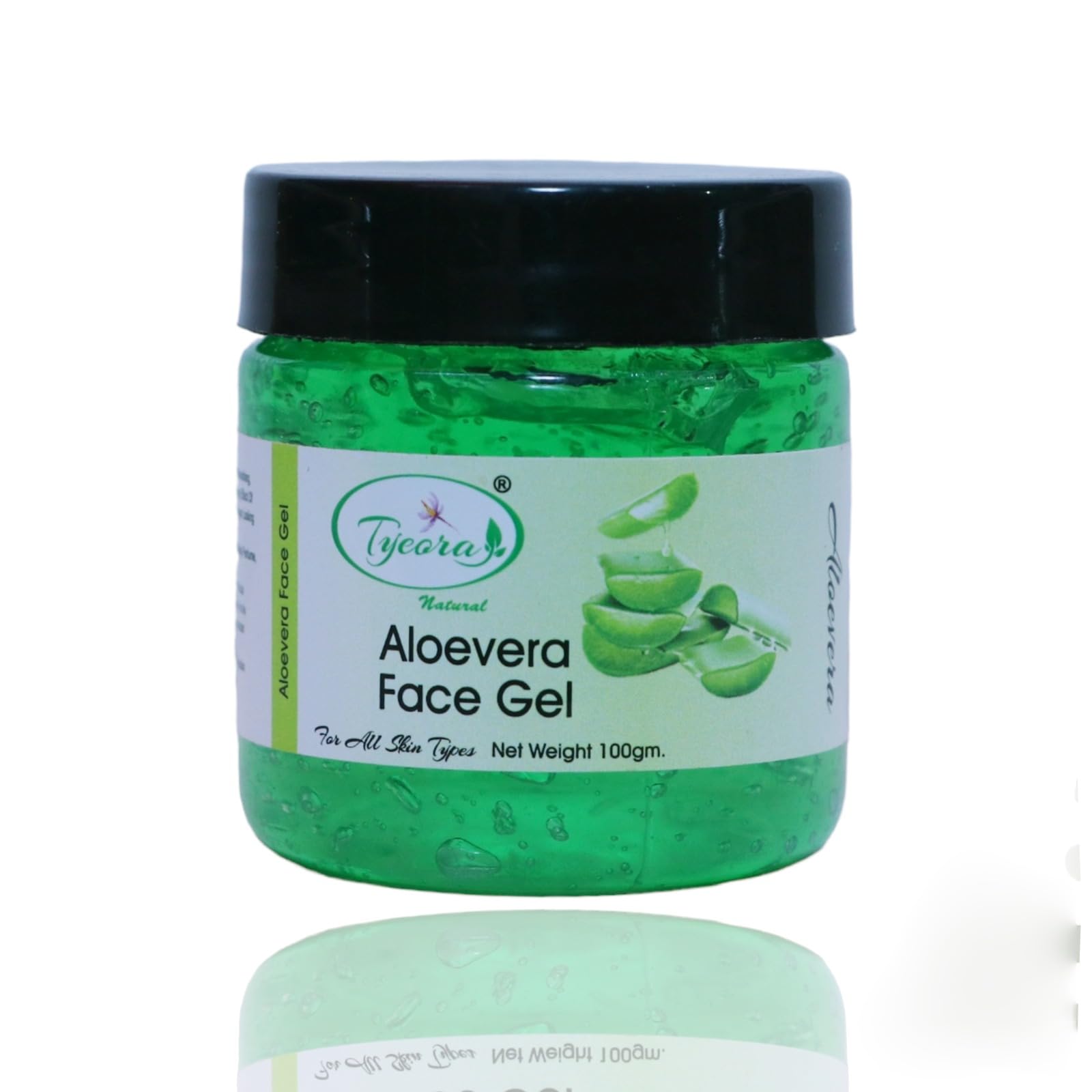 Tyeora Natural Aloe Vera Face Gel for All Skin Types - 100gm | Hydrating & Soothing Facial Moisturizer for Dry, Sensitive & Acne-Prone Skin | Perfect for Daily Skincare Routine & Sunburn Relief