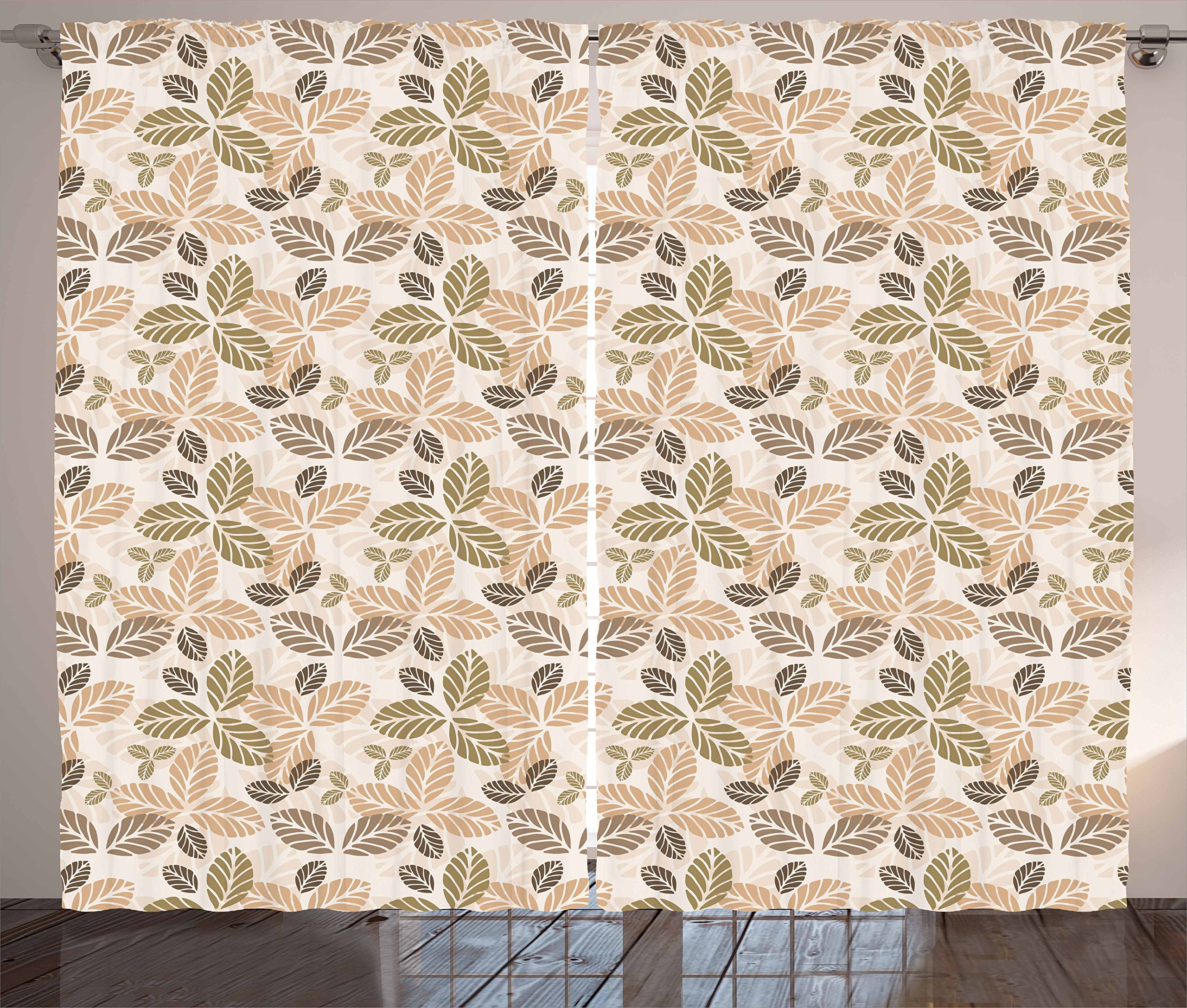 Ambesonne Leaf Curtains - Floral Abstract Botanical Drapes in Retro Army Green & Tan | 2-Panel Set 108x63 Inch | Perfect for Living Room, Bedroom & Garden Windows