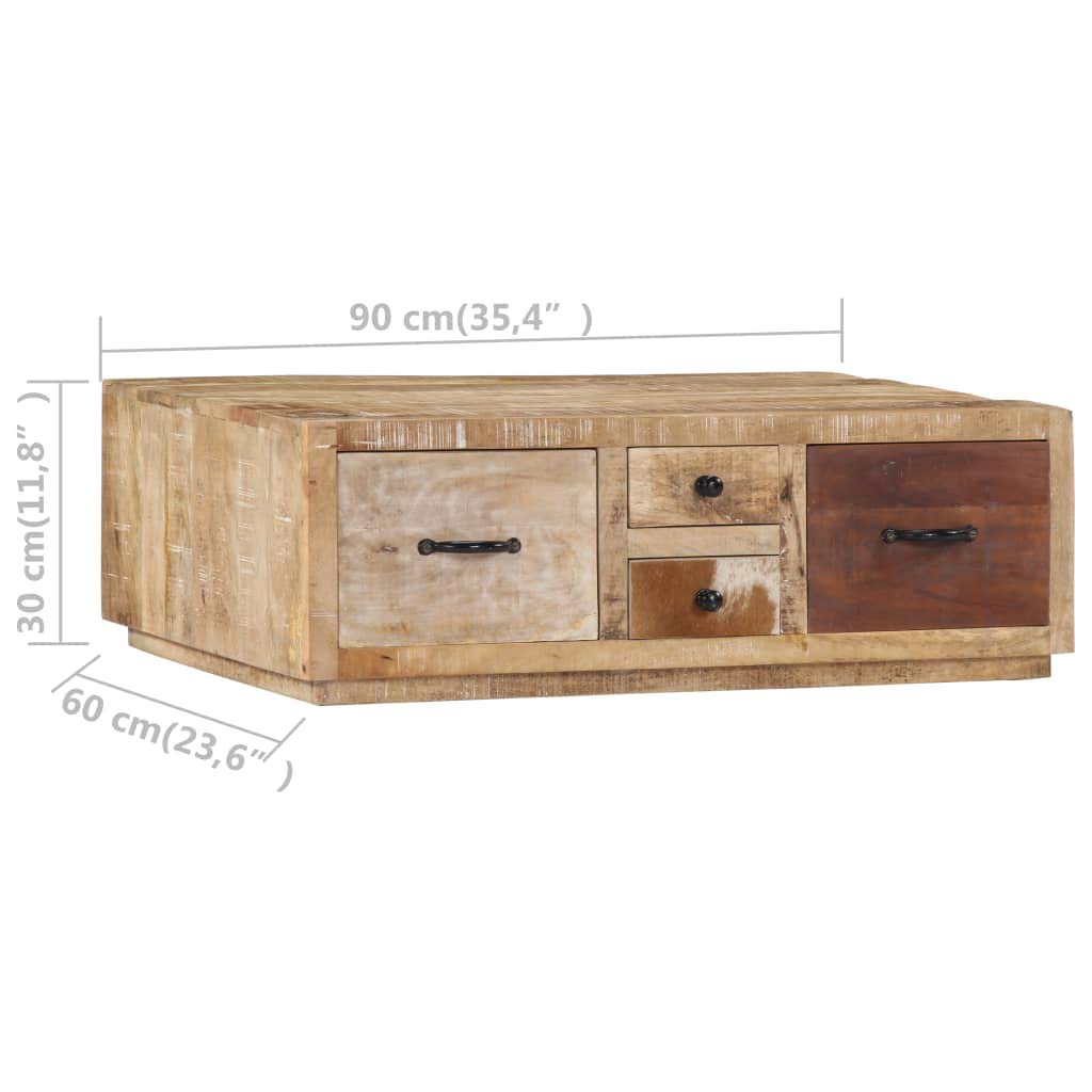 FAMIROSA Solid Mango Wood Coffee Table 35.4x23.6x11.8 Inches - Modern Living Room Furniture for Small Spaces, Home Decor Centerpiece