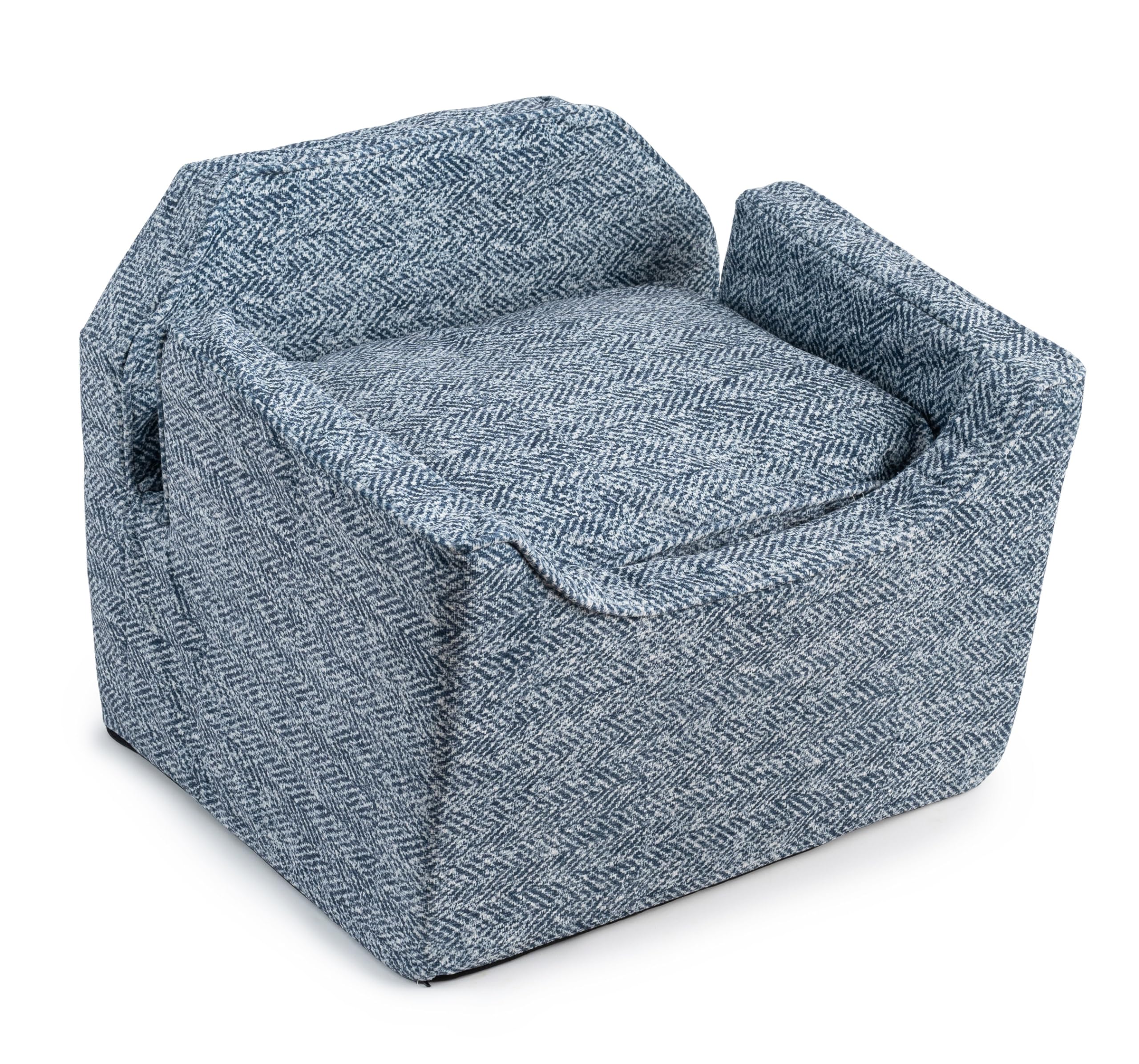 Snoozer Lookout I Dog Booster Car Seat for Small Dogs Under 25lbs - Medium Size Pet Car Seat with Removable Washable Cover in Palmer Indigo Fabric - Prevent Car Sickness & Provide Comfort for Travel - Perfect for Road Trips, Vet Visits, and Daily Car Rides