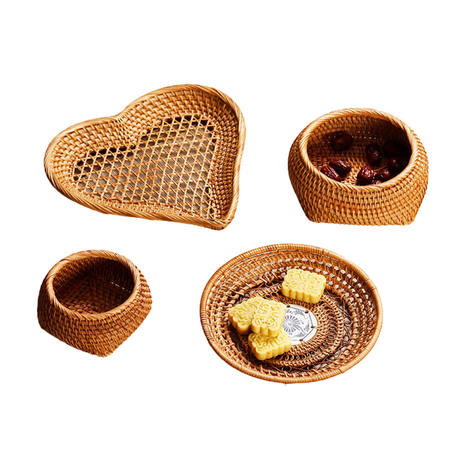 Hand-Woven Rattan Serving Tray Set - Natural Woven Coffee Table Tray for Breakfast, Tea, Snacks & Fruits | Decorative Storage Basket for Living Room, Kitchen & Dining Table