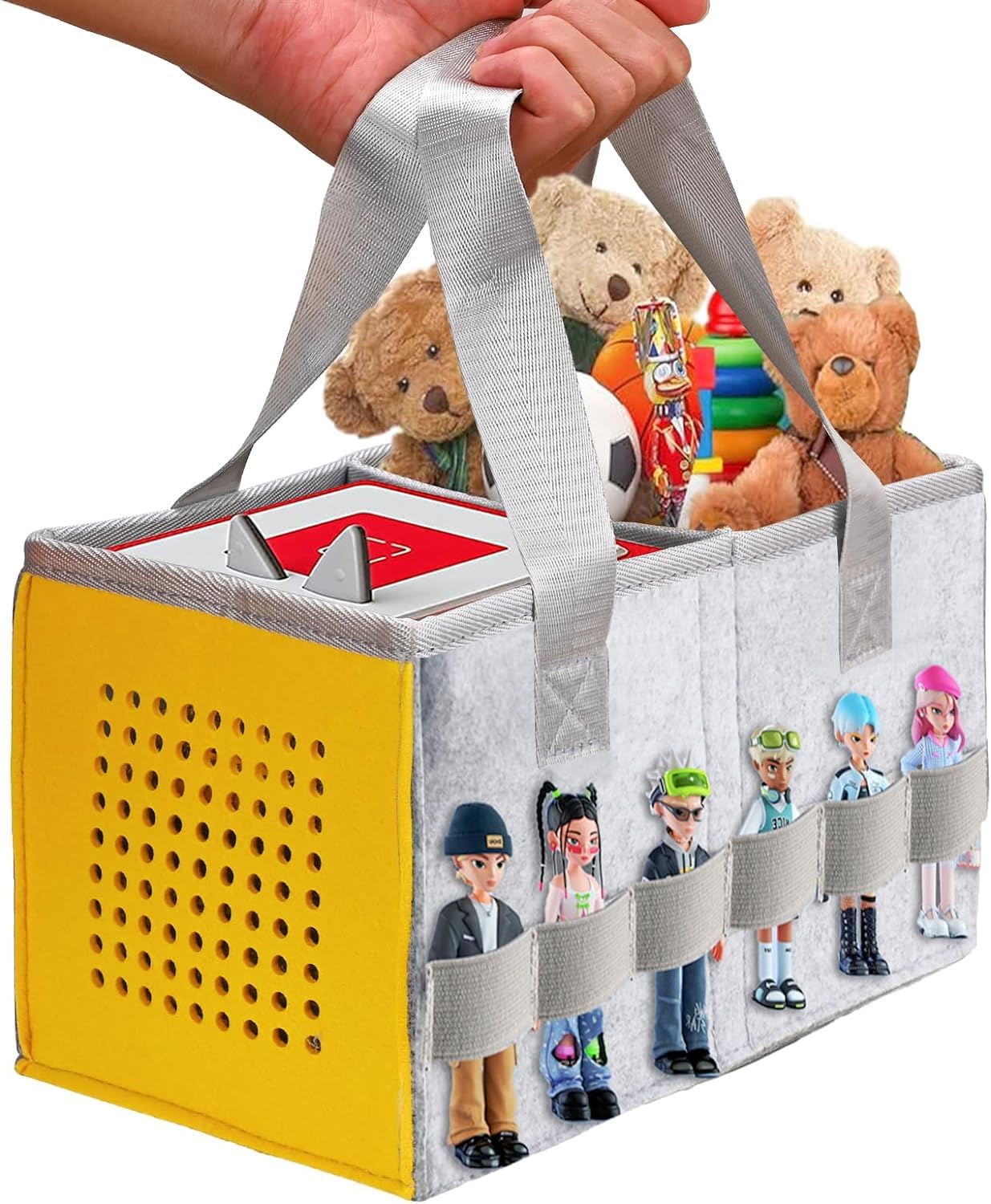 **Upgraded Protective Carry Case for Toniebox Starter Set – Large Folding Travel Storage Bag Holds 30-40 Tonies Figures (Yellow) – Perfect for Kids' Travel, School & Playtime**
