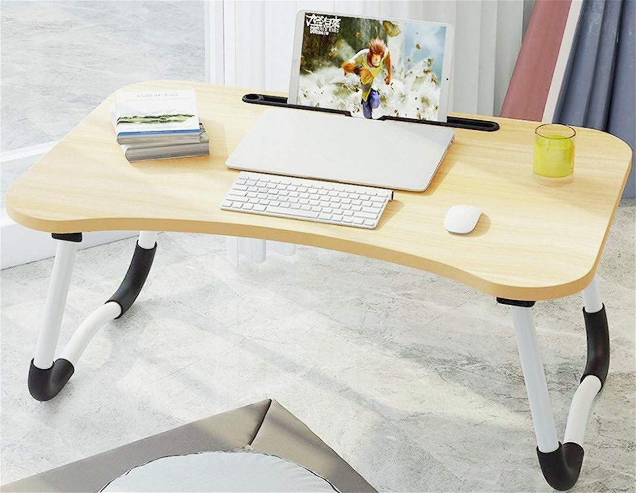 EYdoter Adjustable Laptop Tray Bed Table - Portable Lap Desk with Tablet Holder & Storage Slot - Perfect for Breakfast in Bed, Working from Home, Studying on Couch or Floor (Ideal for Adults, Students & Kids)