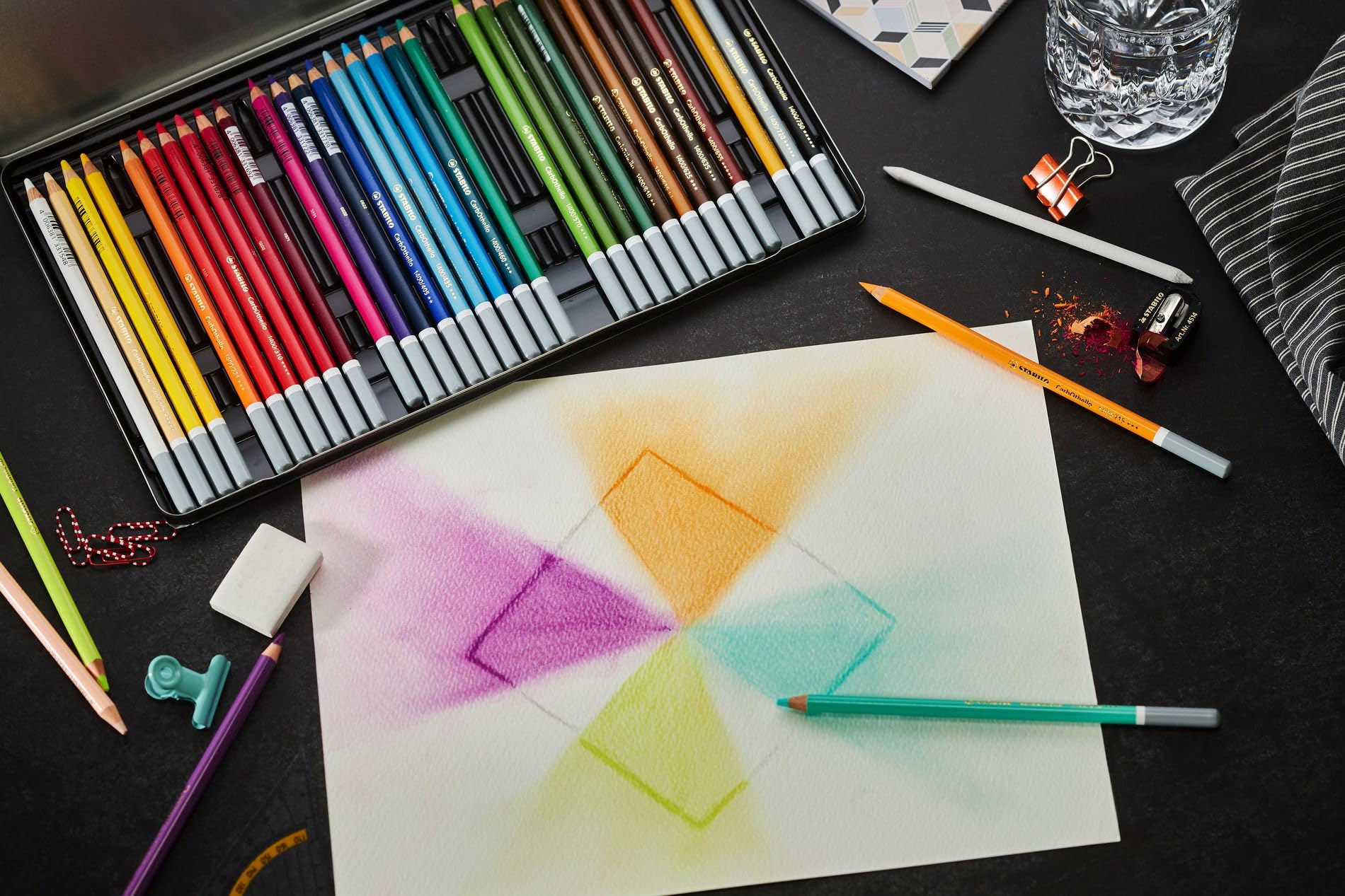 STABILO CarbOthello Chalk-Pastel Artist Colored Pencils Set of 60 with Eraser, Sharpener & Blender - Create Watercolor Effects for Drawing, Sketching & Professional Artwork