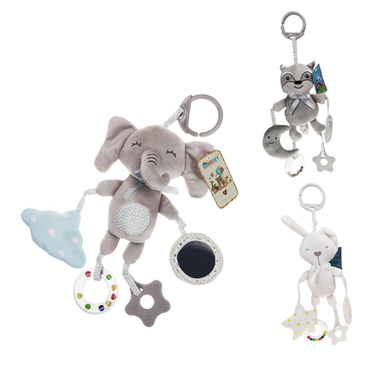 FELTECHELECTR Plush Hanging Rattle Toy - Grey Animal Rattle for Babies, Infants & Toddlers | Soft Developmental Toy for Crib, Stroller & Playtime