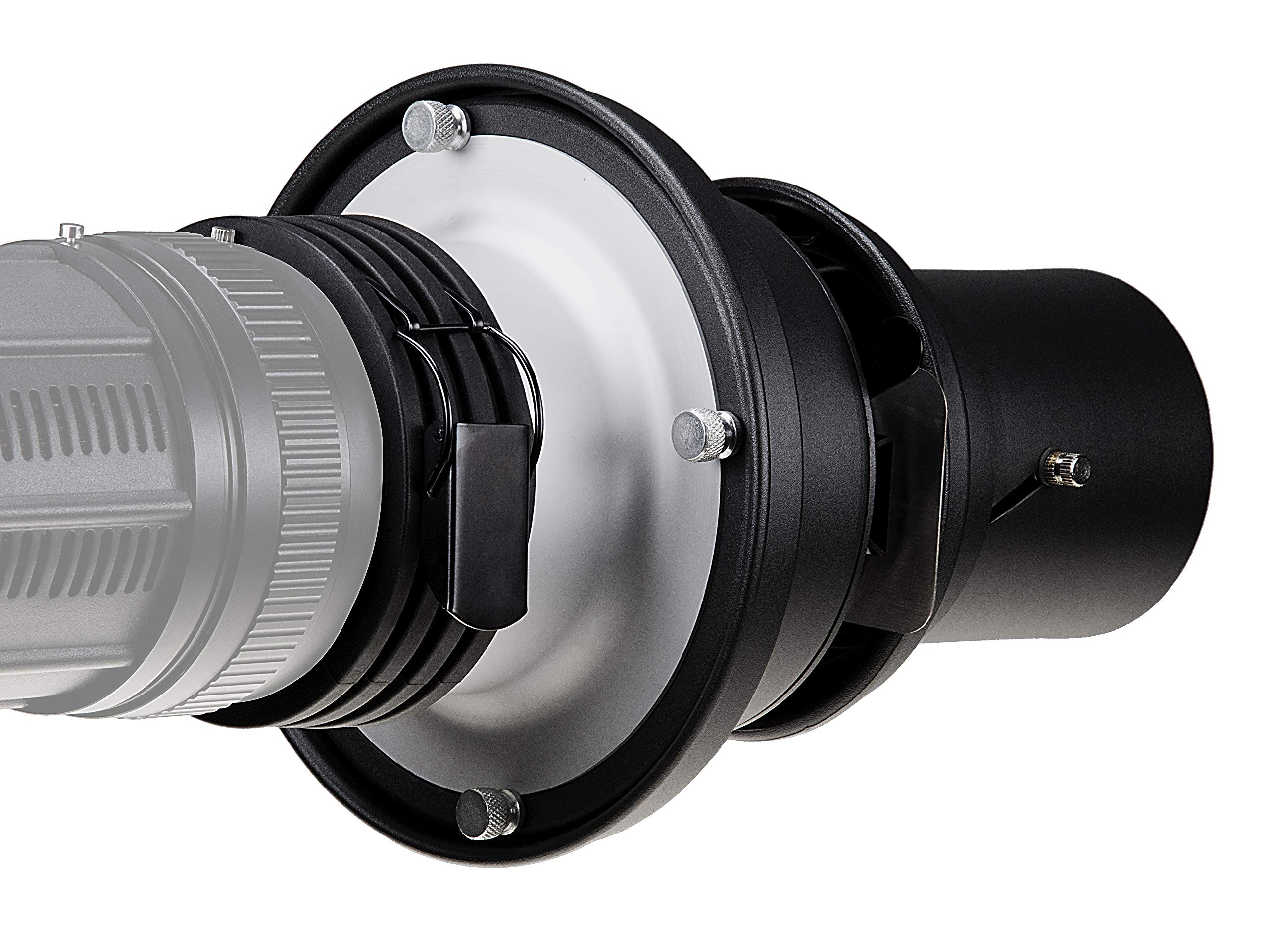 Fotodiox Universal GOBO Image Projection Attachment for LED Lights with Built-in GOBO Holder & Aperture Iris - Compatible with Ellinchrom, Calumet Genesis, Interfit Bayonet Lights | Perfect for Stage Lighting, Photography, and Theater Productions