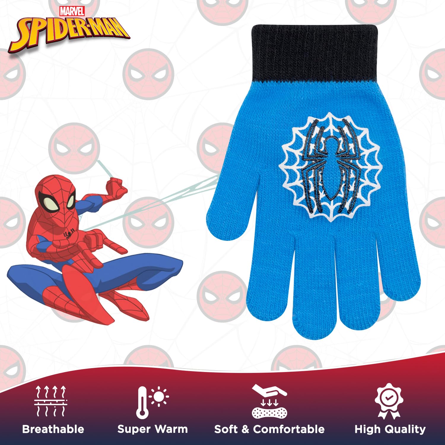 6 Pack Spiderman Boys Winter Gloves & Mittens Set - Avengers Kids Cold Weather Gloves for Ages 2-7 - Warm Toddler Snow Gloves for Outdoor Play, School & Winter Activities