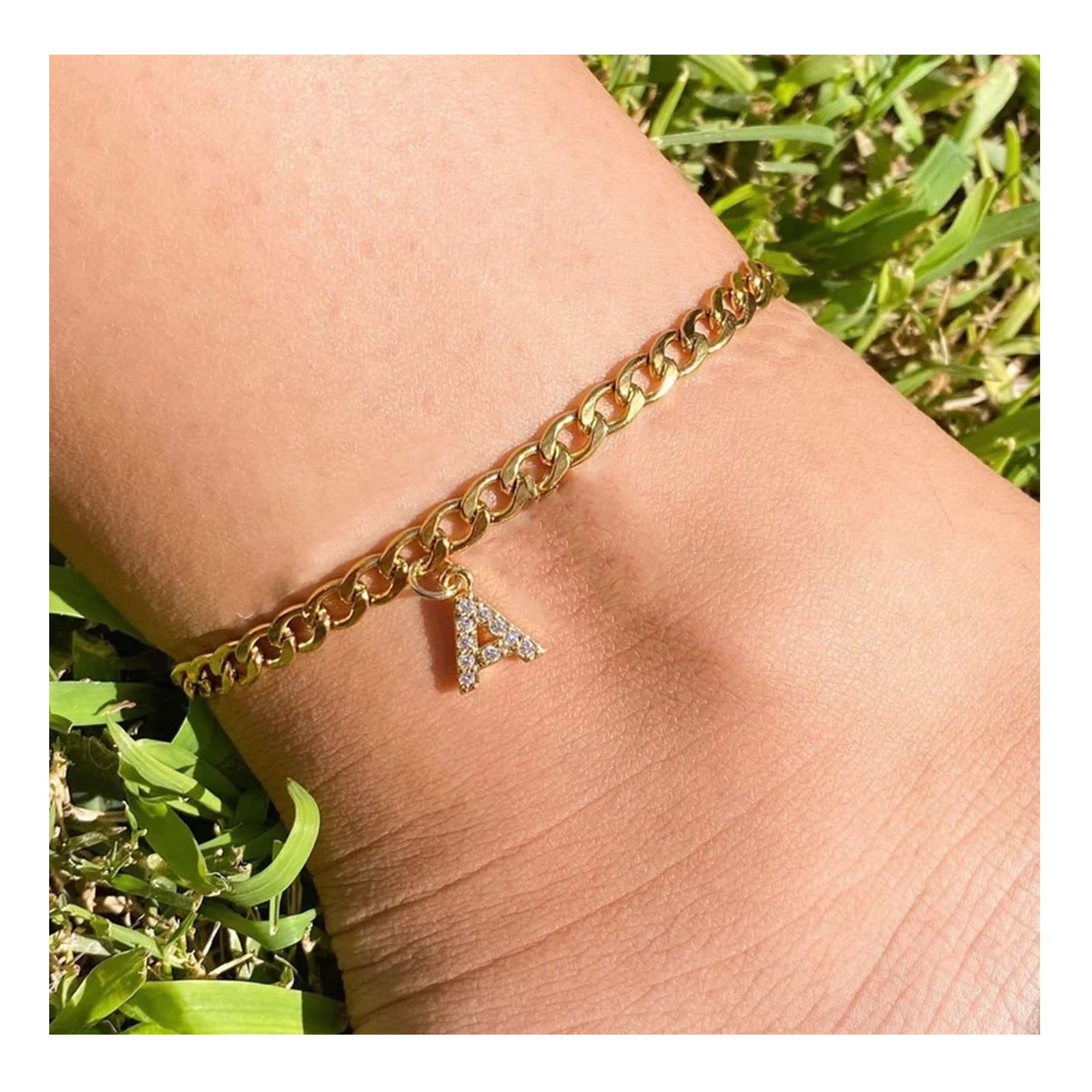 18K Gold Plated Dainty Cuban Link CZ Initial Anklet Bracelet for Women - Evil Eye Protection, Personalized Letter Ankle Jewelry - Perfect Summer Gift for Women & Teen Girls | Beach, Vacation, Party Wear