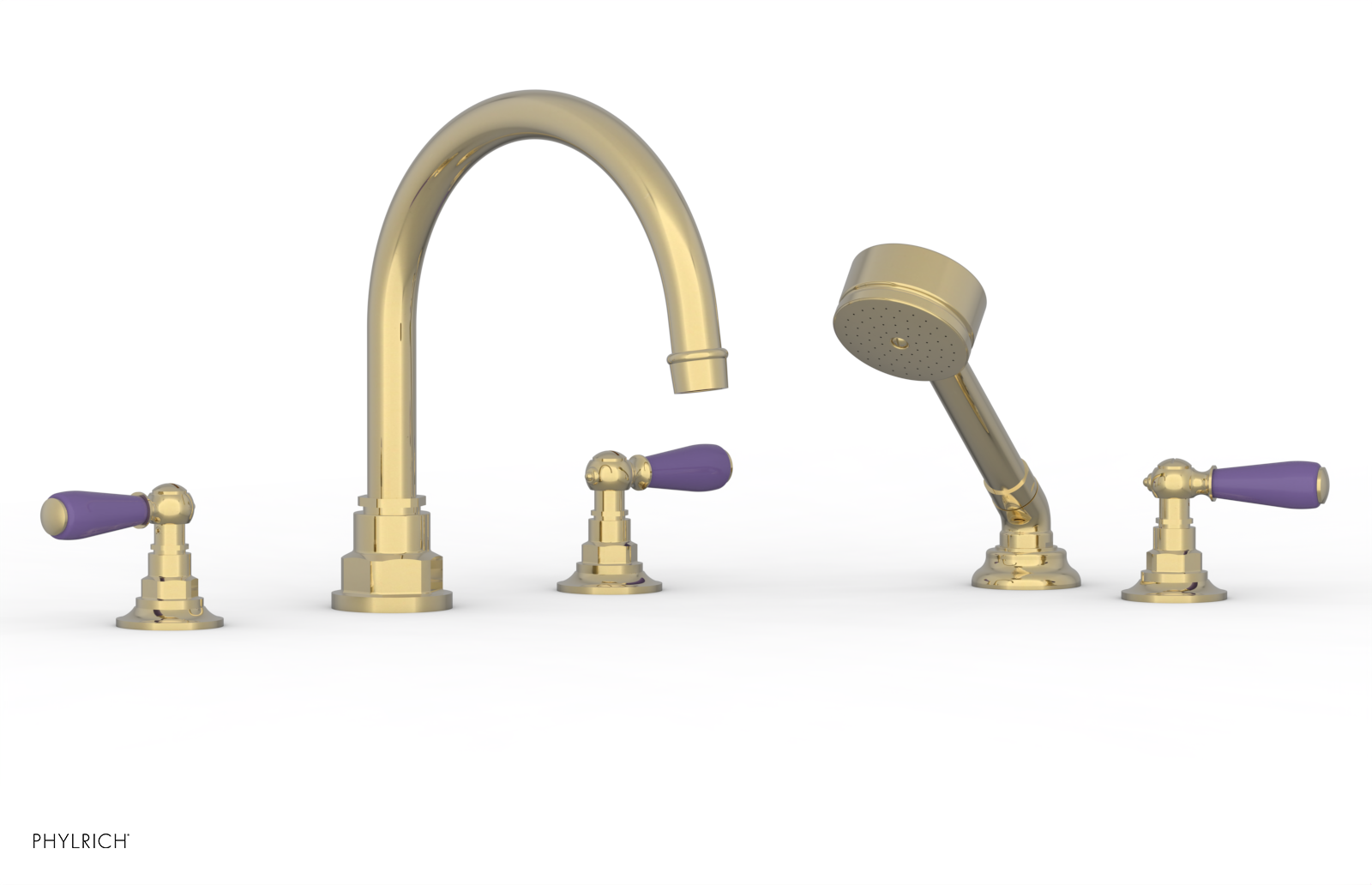 Jamestown Deck Tub Set with Hand Shower - Lever Handles & Purple Accents (165-49) - Perfect for Outdoor Bathing & Relaxation in Your Backyard Oasis