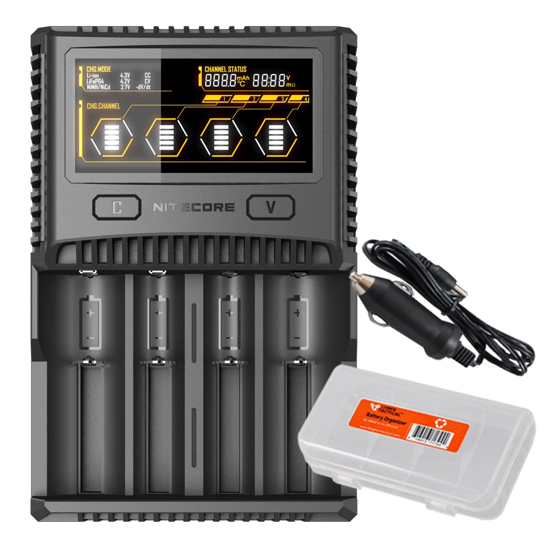 Nitecore SC4 LCD 4-Slot Smart Battery Charger for Li-ion IMR LiFePO4 Ni-MH - Fast Charging for 18650 21700 AA AAA Batteries - Perfect for Flashlights Vaping Devices and Electronics