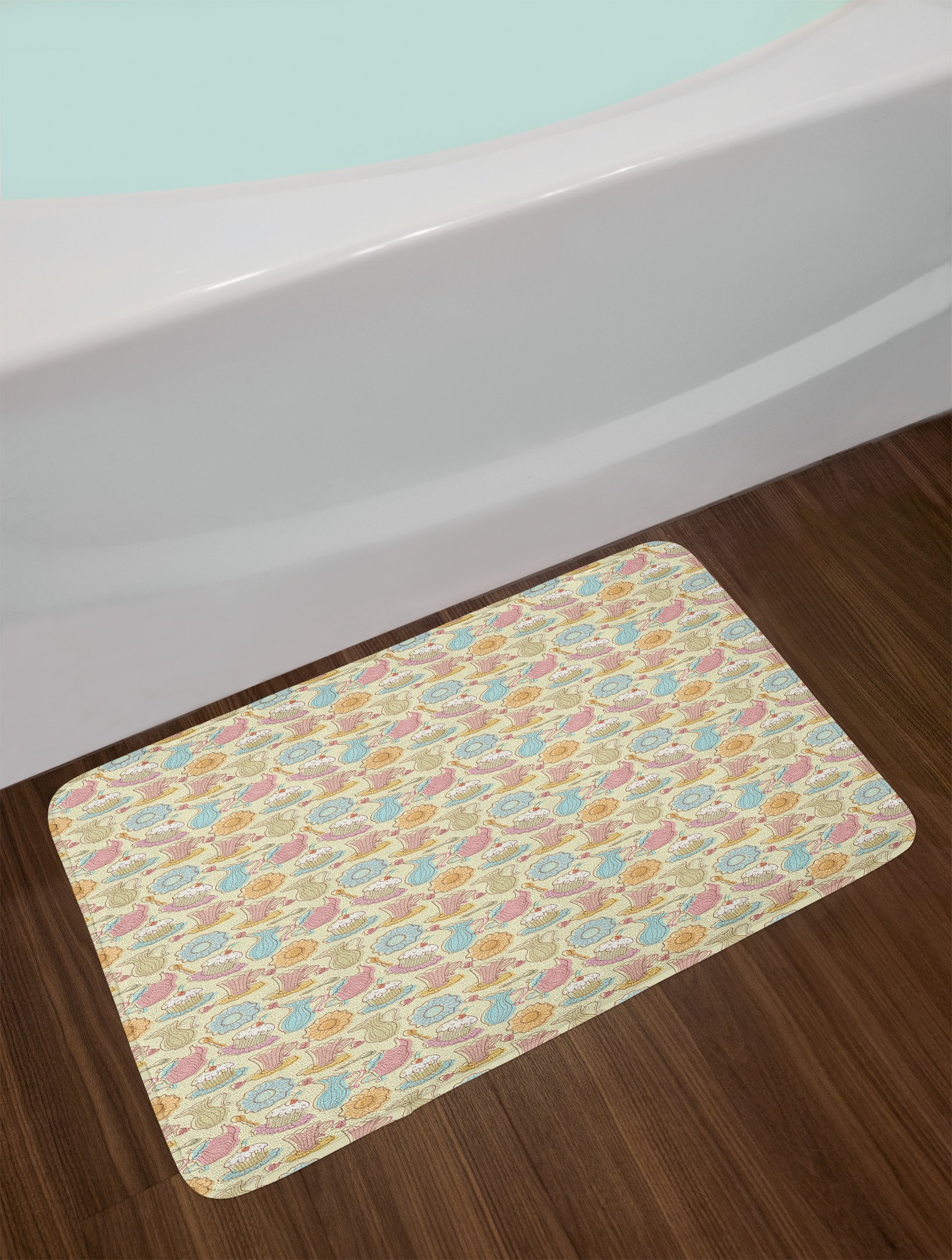Ambesonne Tea Party Bath Mat - Non-Slip Plush Decor for Bathroom & Kitchen