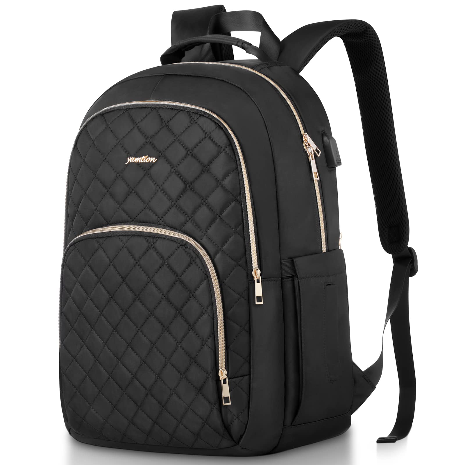 YAMTION Women's Black Backpack with USB Charger - Stylish School Backpack for College, Travel & Work - Perfect for University Students, Office Professionals & Daily Commuters