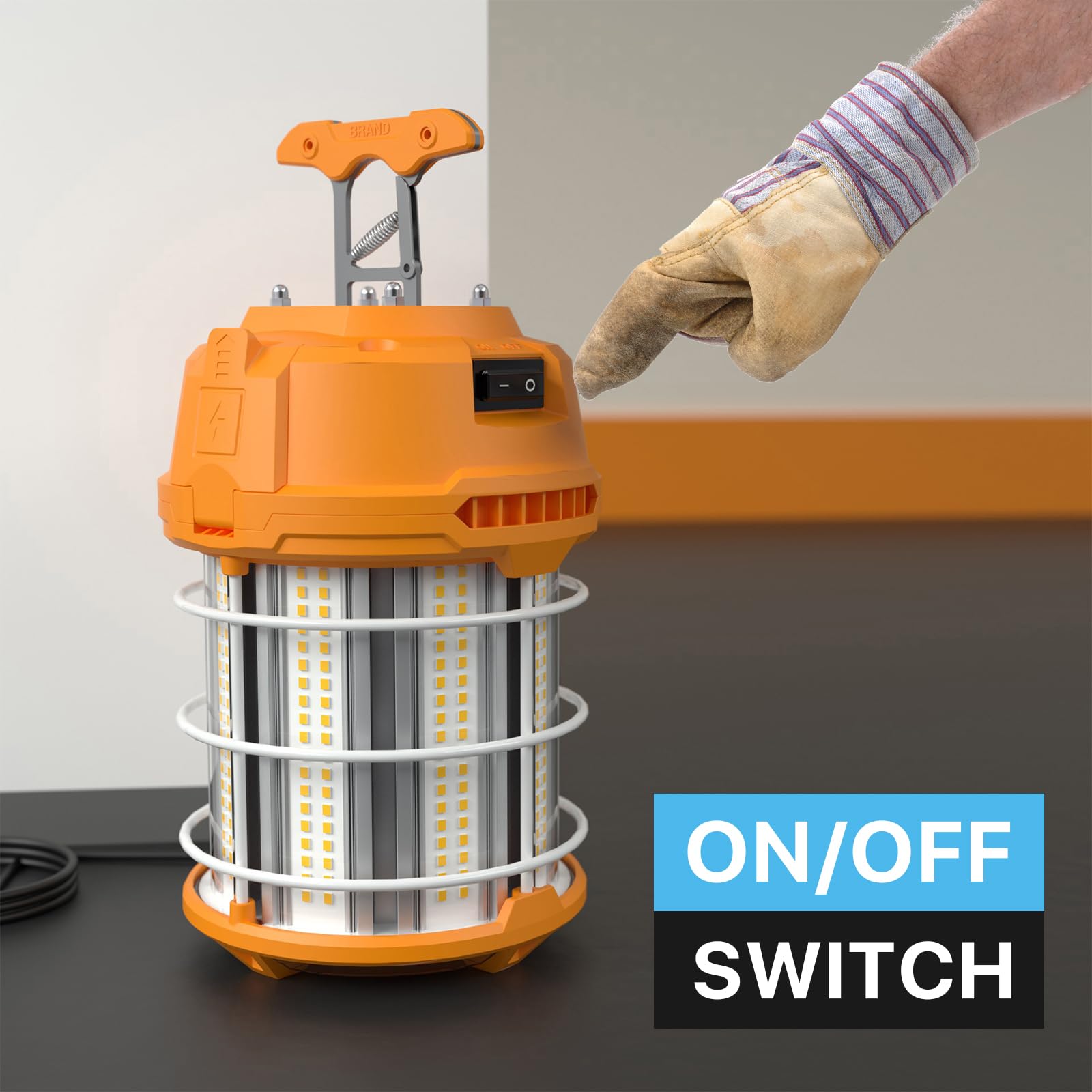 HYPERLITE 150W LED Temporary Work Light - 18750LM Brightness, 500W HID/HPS Equivalent, 5000K Daylight - Portable Hanging Construction Light with Stainless Steel Safety Guard & Sturdy Hook - Perfect for Job Sites, Workshops, Garages, and Emergency Lighting (On/Off Switch Included)