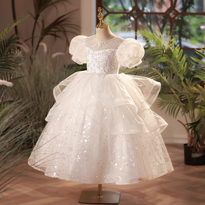 Elegant Beaded Sequined Princess Dress for Baby Girl - Perfect for Weddings, Piano Recitals & Special Occasions