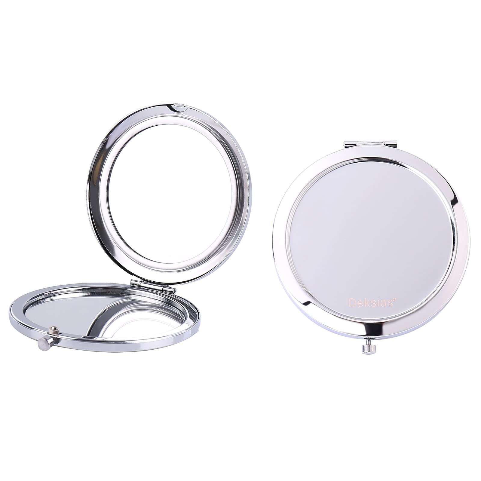 Deksias Women's Compact Mirror - Small Round Travel Cosmetic Mirror with Magnifying Glass, Silver Mini Makeup Mirror for Purse (2.8 Inch) - Perfect for On-the-Go Touch Ups, Travel Essentials & Handbag Organization