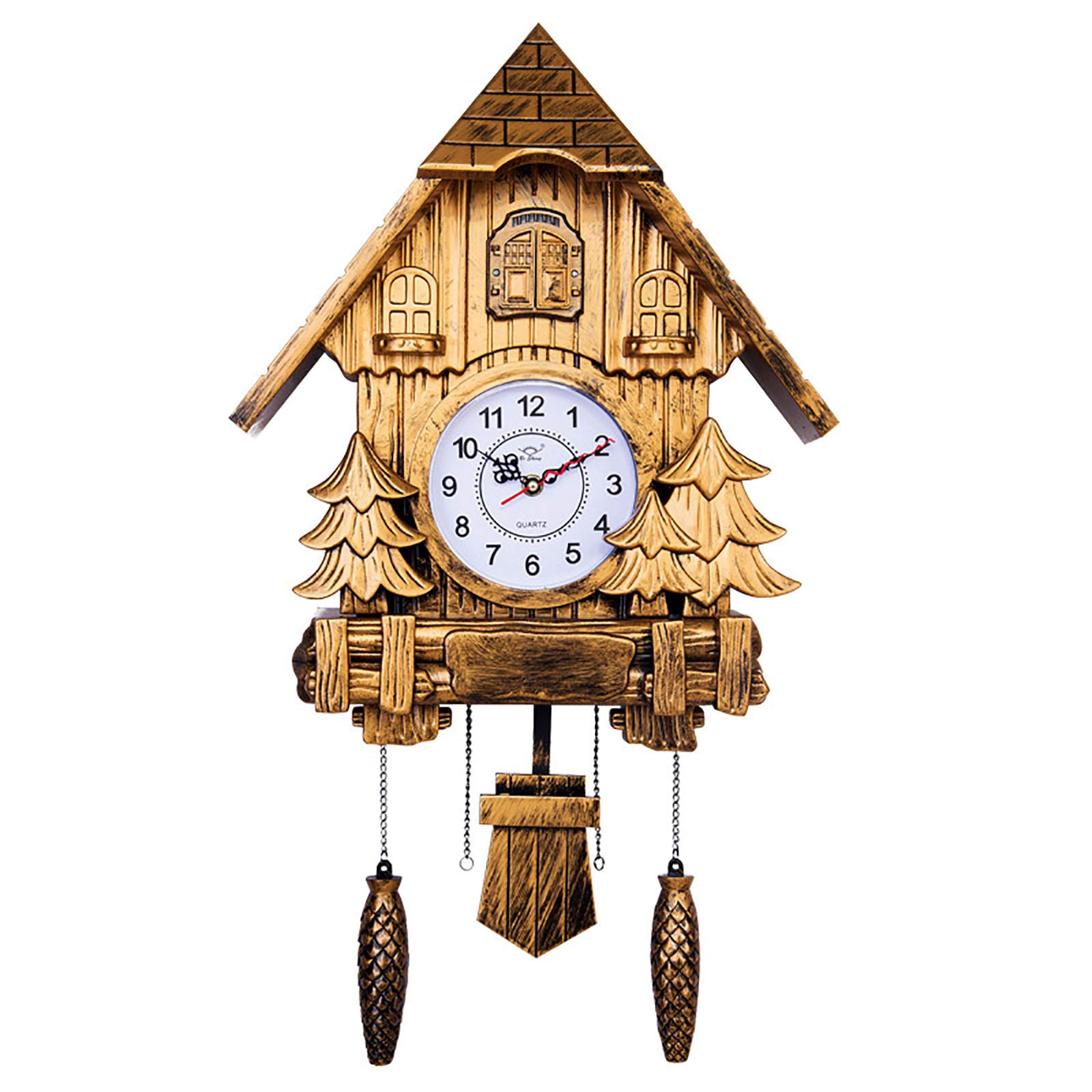Vintage Wooden Cuckoo Wall Clock with Bird Voice & Silent Movement - Handcrafted Tree House Pendulum Clock for Bedroom, Living Room, School & Office Decor (Tyrant Gold) | Perfect for Home, Cabin & Farmhouse Décor