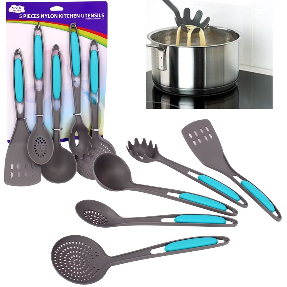 5-Piece Nylon Kitchen Utensil Set - Heat-Resistant Cooking & Serving Tools for Baking, Grilling, and Food Prep - Perfect for Home Chefs & Outdoor BBQs