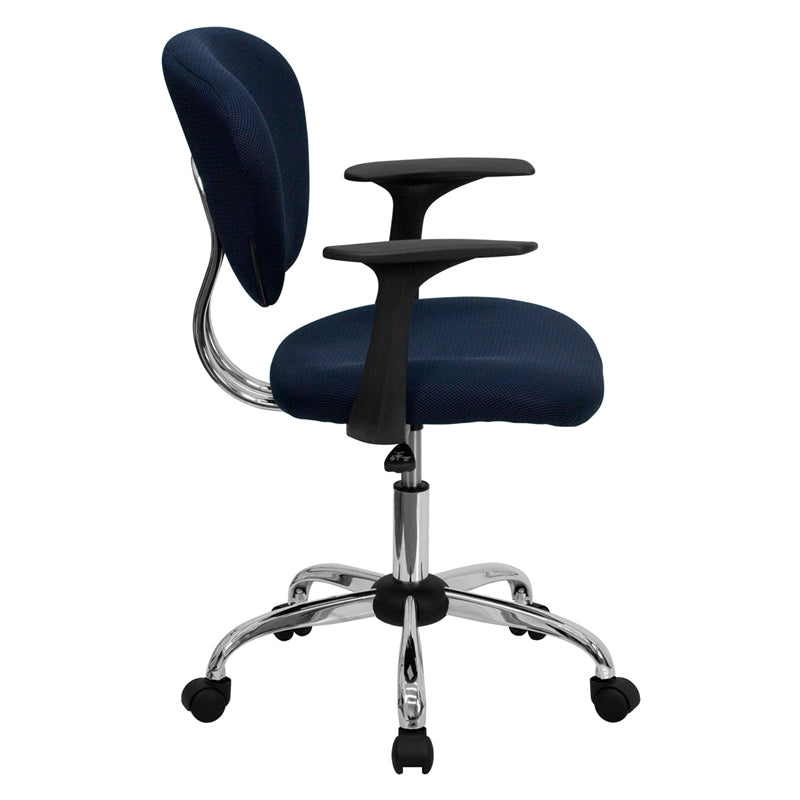 FLASH Beverly Mid Back Black Mesh Office Chair with Padded Seat, Swivel & Adjustable Height, Chrome Base & Arms - Ergonomic Desk Chair for Home & Office Workspace