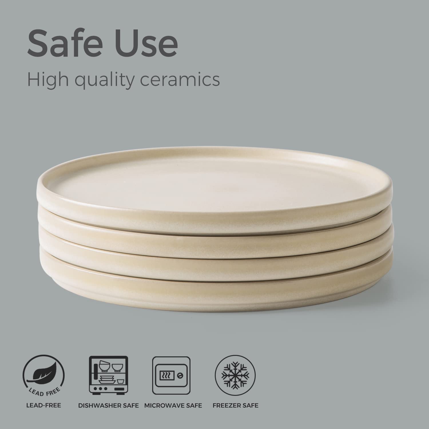 AmorArc 8-Inch Ceramic Dinner Plates Set of 4 - Matte Glaze Salad, Dessert & Appetizer Dishes - Microwave & Dishwasher Safe Scratch-Resistant Ivory Tableware - Perfect for Family Dinners, Parties & Restaurant Use