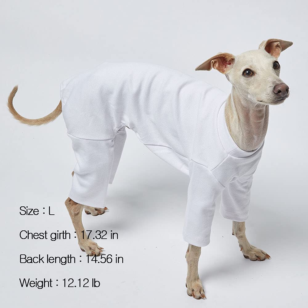Soft Stretchable Dog Pajamas Onesie for Small Dogs - Cozy Doggie Jammies, Comfortable Dog Shirt & Bodysuit (Large, Basic White) - Perfect for Indoor Lounging, Sleepwear & Cute Pet Outfits