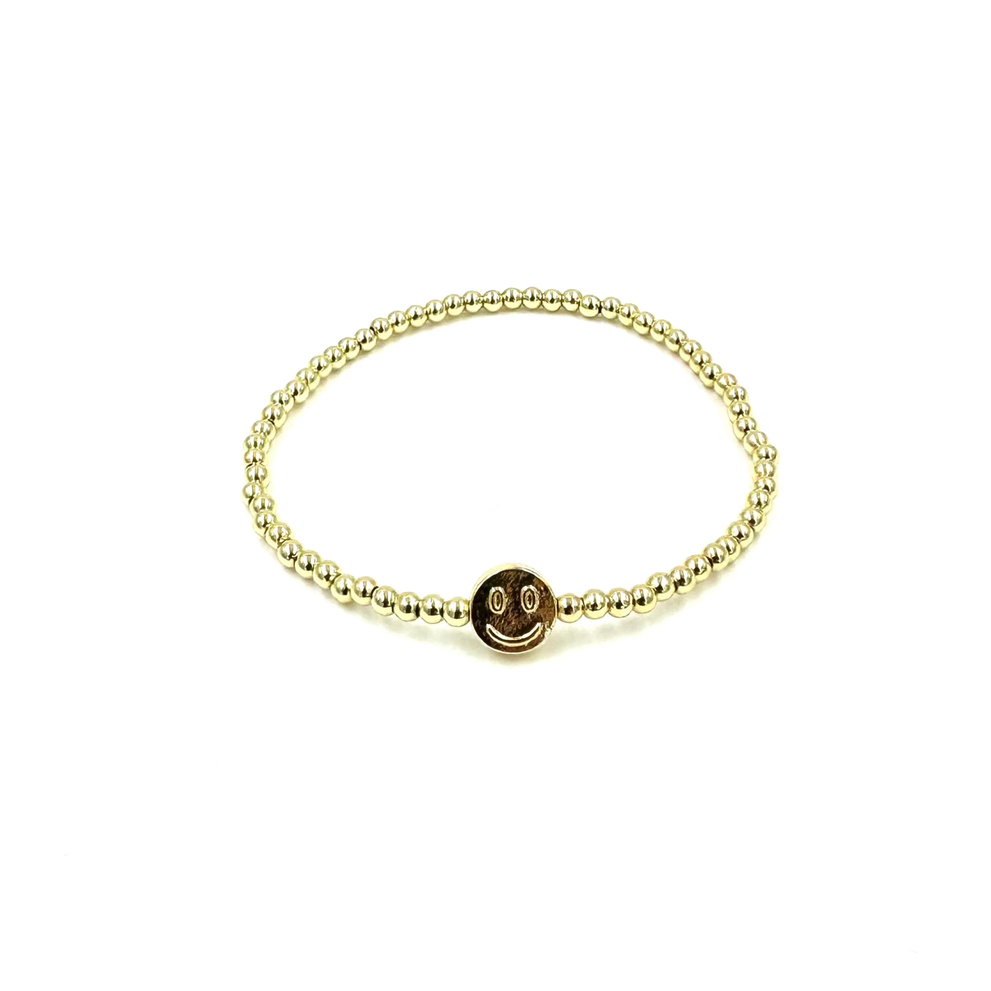 Ashley Gold Stainless Steel Smiley Face Beaded Bracelet for Women - Trendy Stretchable Gold Plated Jewelry for Everyday Wear, Gifts & Parties