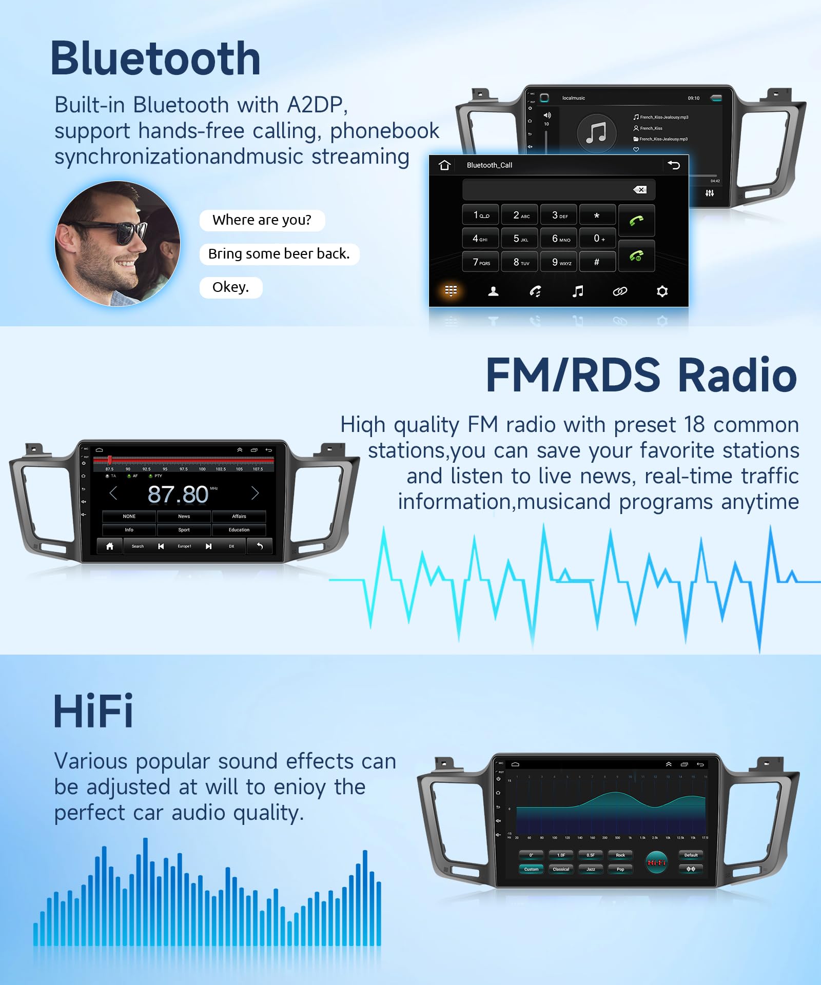 10.1 Inch Android Car Stereo for Toyota RAV4 2013-2019 - Wireless Apple CarPlay & Android Auto, GPS Navigation, Bluetooth, WiFi, FM Radio, HD Backup Camera - Perfect for Commuting, Road Trips & Hands-Free Driving