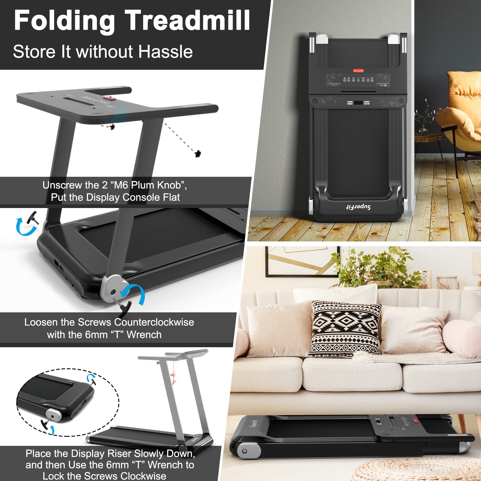 Goplus Folding Treadmill - Compact Superfit Treadmill with APP Control, Bluetooth Speaker, 12 Preset Programs, LED Display & Device Holder - Perfect for Home Workouts, Office Exercise & Indoor Running Training