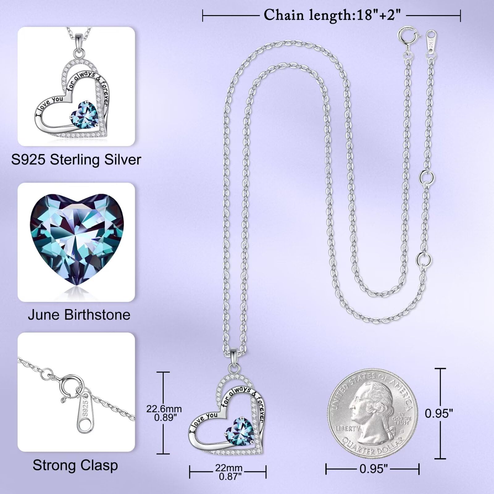 925 Sterling Silver Birthstone Necklace for Women - Personalized Jewelry Gift for Wife, Girlfriend, Mom | Perfect for Birthday, Anniversary & Mother's Day Gifts