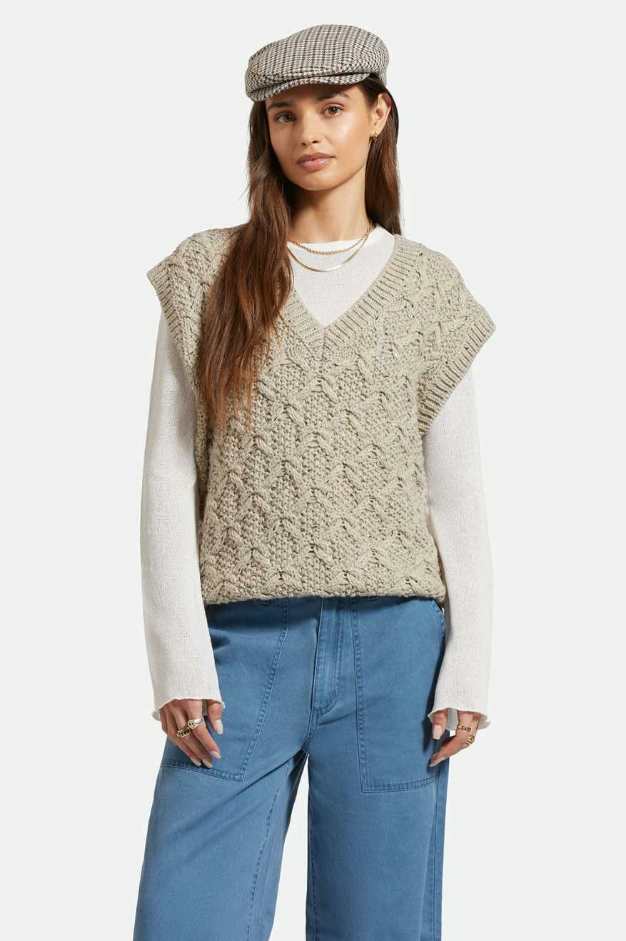 Lafayette Oversized Sweater Vest for Women - Marled Beige Knit Cardigan | Cozy Fall Winter Layering Piece for Casual Outfits & Office Wear