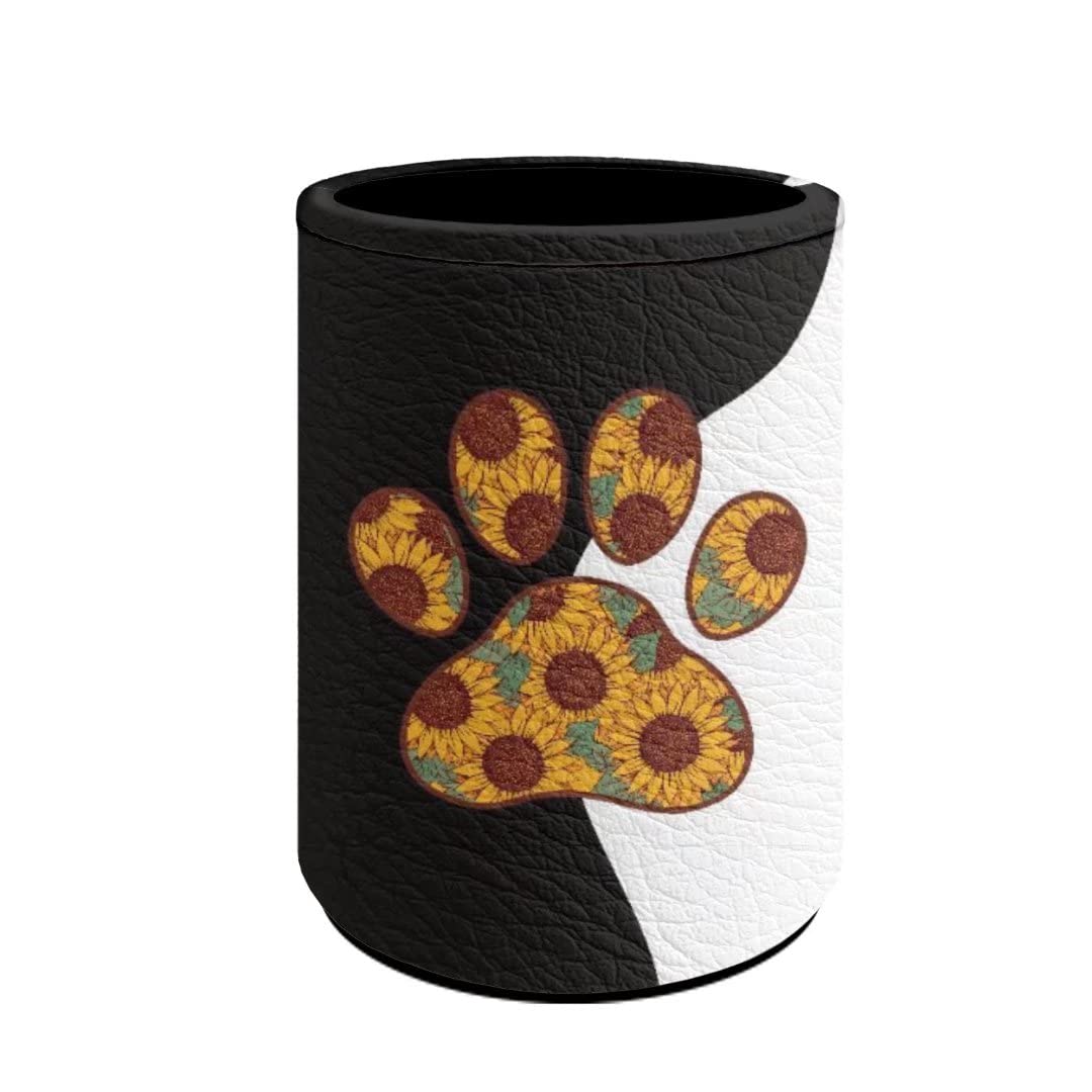 Youngerbaby Cute Sunflower Paw Print PU Leather Pen Holder - Desk Organizer for Pencils, Pens & Makeup Brushes - Perfect for Office, School & Home Workspace Organization