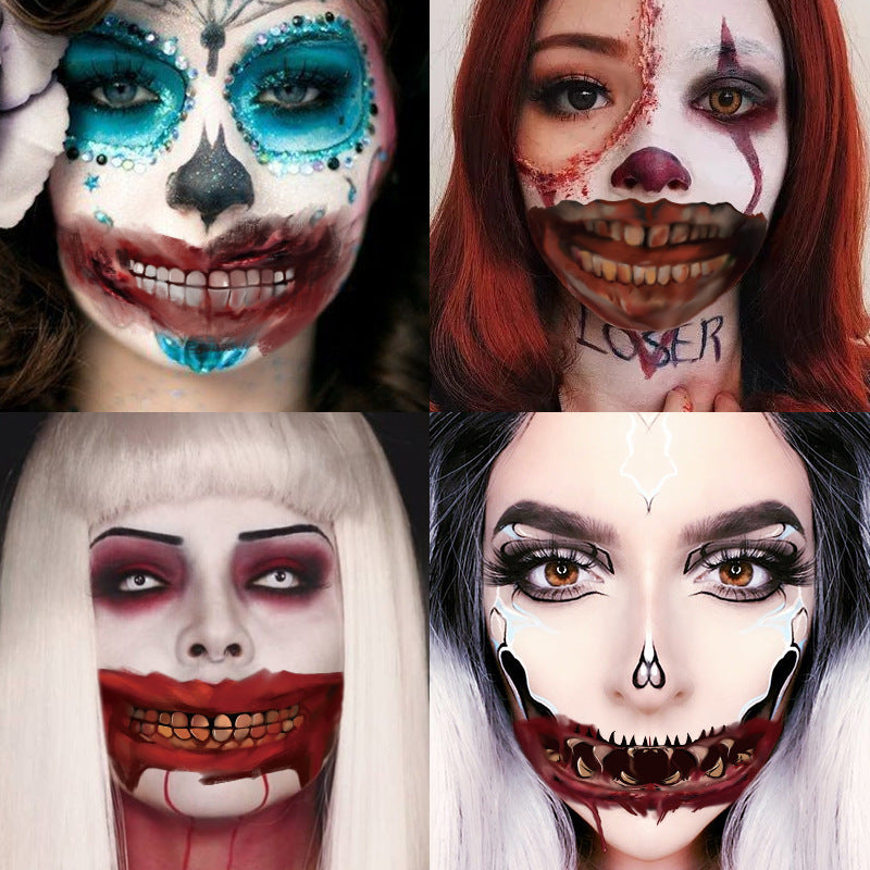 Scary Halloween Mouth Tattoo Stickers for Adults & Kids - Fake Bloody Teeth & Vampire Fangs Temporary Tattoos - Perfect for Halloween Parties, Cosplay & Horror Costumes