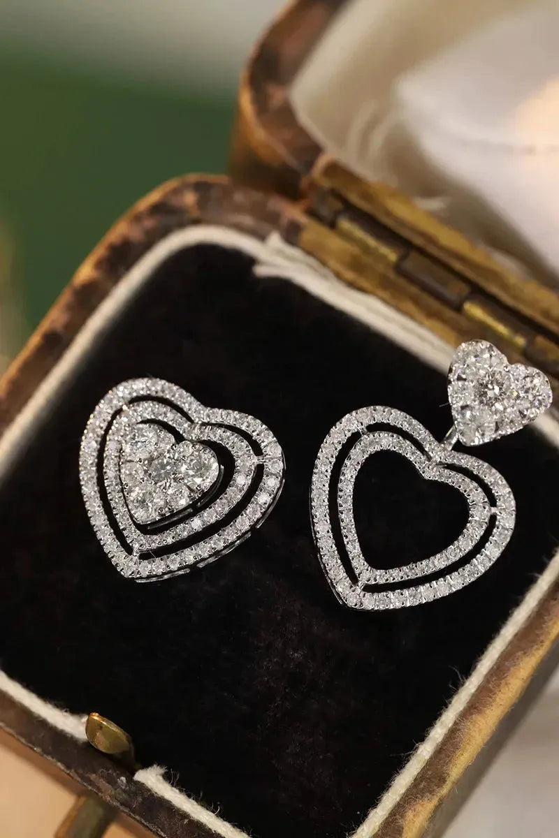 18K White Gold Heart Diamond Earrings for Women - 1.0 Carat Natural Diamond Stud Earrings, Romantic Engagement Jewelry Gift for Anniversary, Valentine's Day & Special Occasions