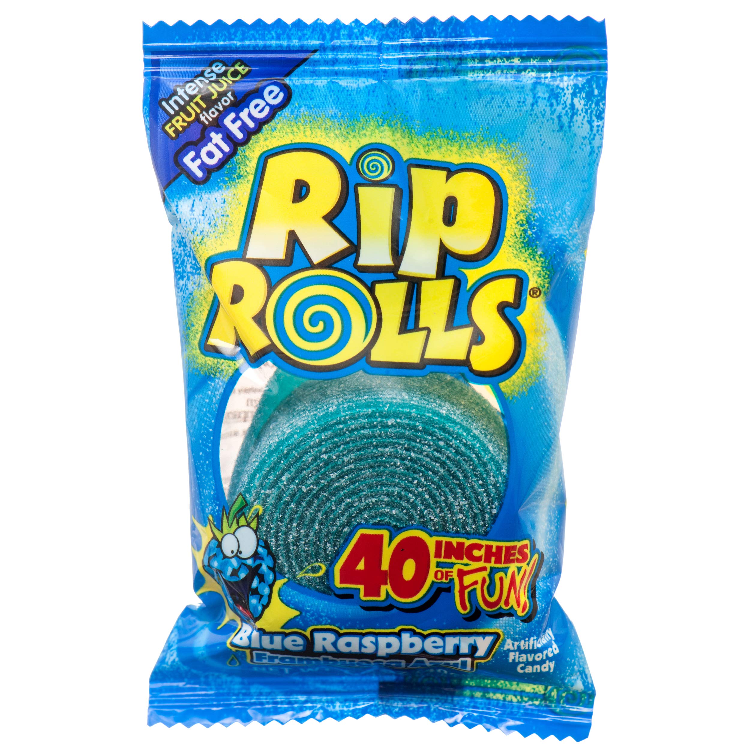 Sour Blue Raspberry Rip Rolls Candy - Bulk 24 Pack (40 Inch x 1.4 Oz Each) | Sweet & Tangy Treat for Parties, Movie Nights & Snack Time