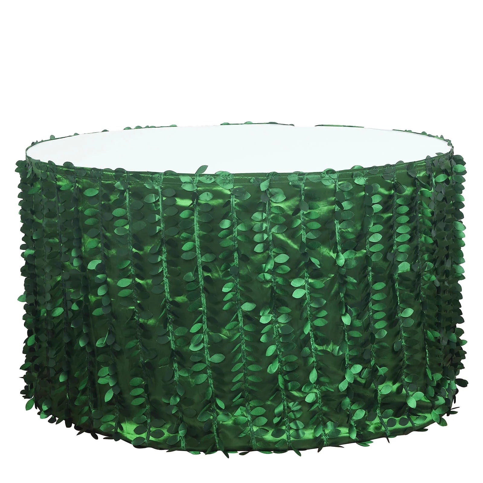 3D Leaves Petals Design Taffeta Table Skirt - Elegant Green Table Cover for Weddings, Parties & Events - Perfect for Banquet Decorations & Special Occasions
