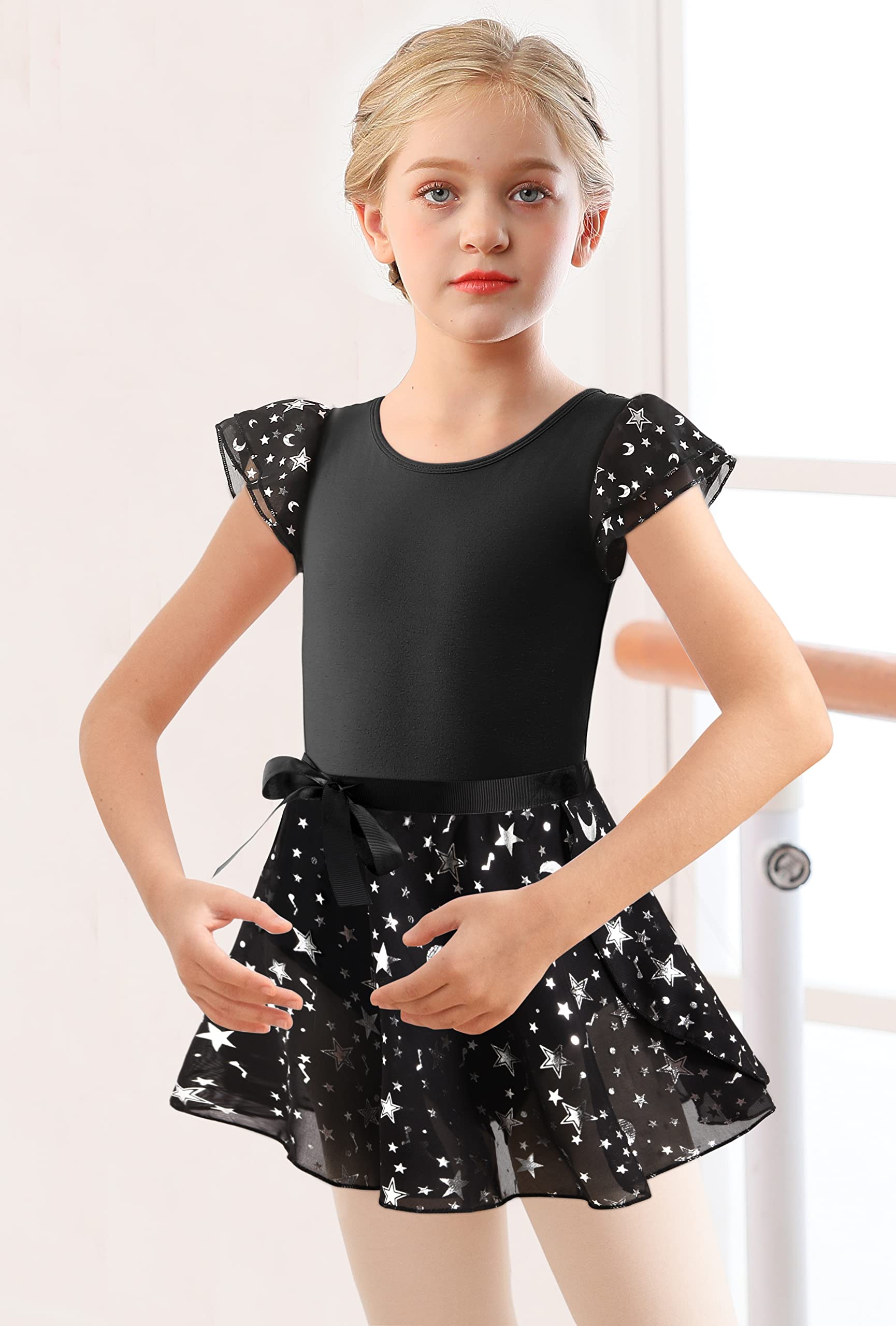 DANSHOW Girls Short Sleeve Ballet Leotard with Tutu Skirt - Kids Dance Costume for Ballet, Gymnastics & Performance - Perfect for Recitals, Competitions & Dance Classes