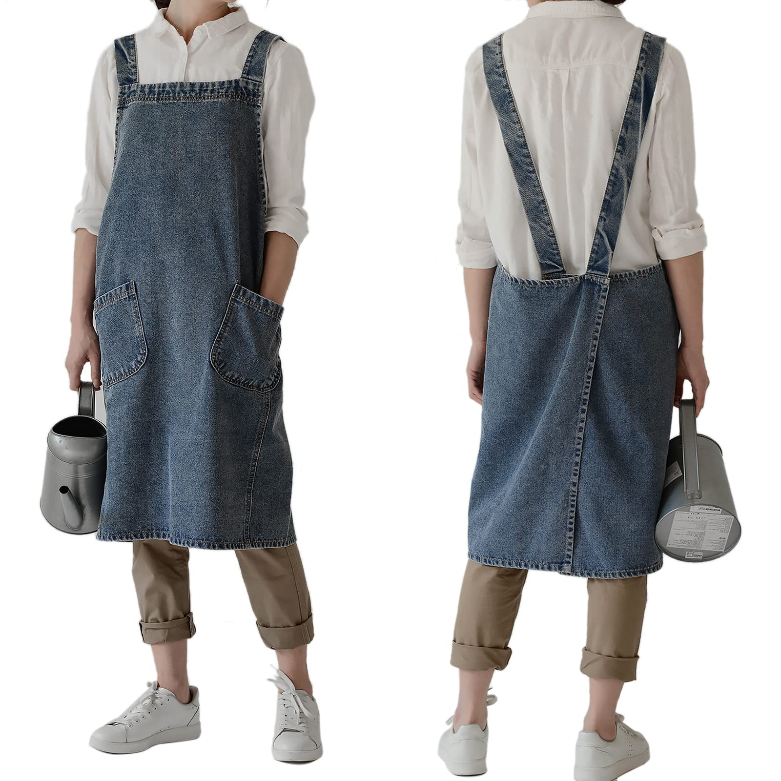 Premium Cotton Denim Apron for Women - Adjustable Chef Kitchen Apron with Pockets - Ideal for Cooking, Baking, Gardening & Painting - Perfect Gift for Home Cooks & DIY Enthusiasts