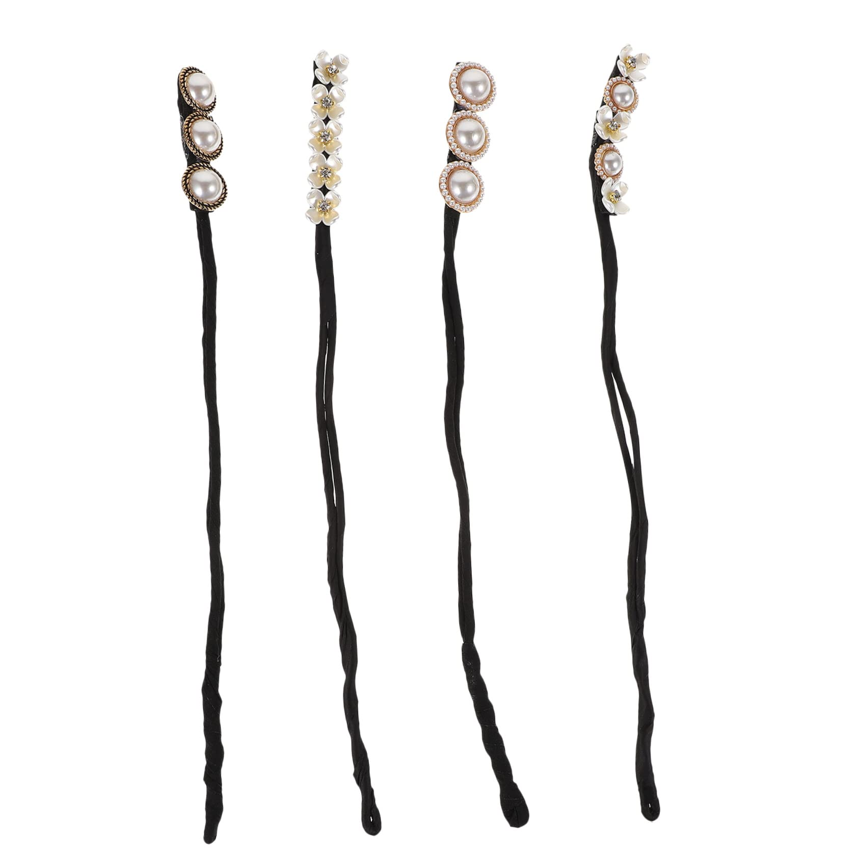Beavorty 4pcs Pearl Hair Rollers for Women - Hair Donut Bun Maker, Hair Ties, Curlers & Ribbon Clips - DIY Hair Styling Tools for Updos, Ponytails & Special Occasions