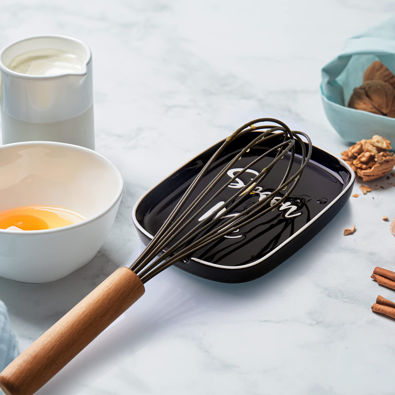 **DAYYET Heat-Resistant Ceramic Spoon Rest for Stove Top & Kitchen Counter - Large Black Spoon Holder for Cooking Utensils - Perfect Kitchen Decor & Accessory for Cooking, Serving, and Meal Prep**