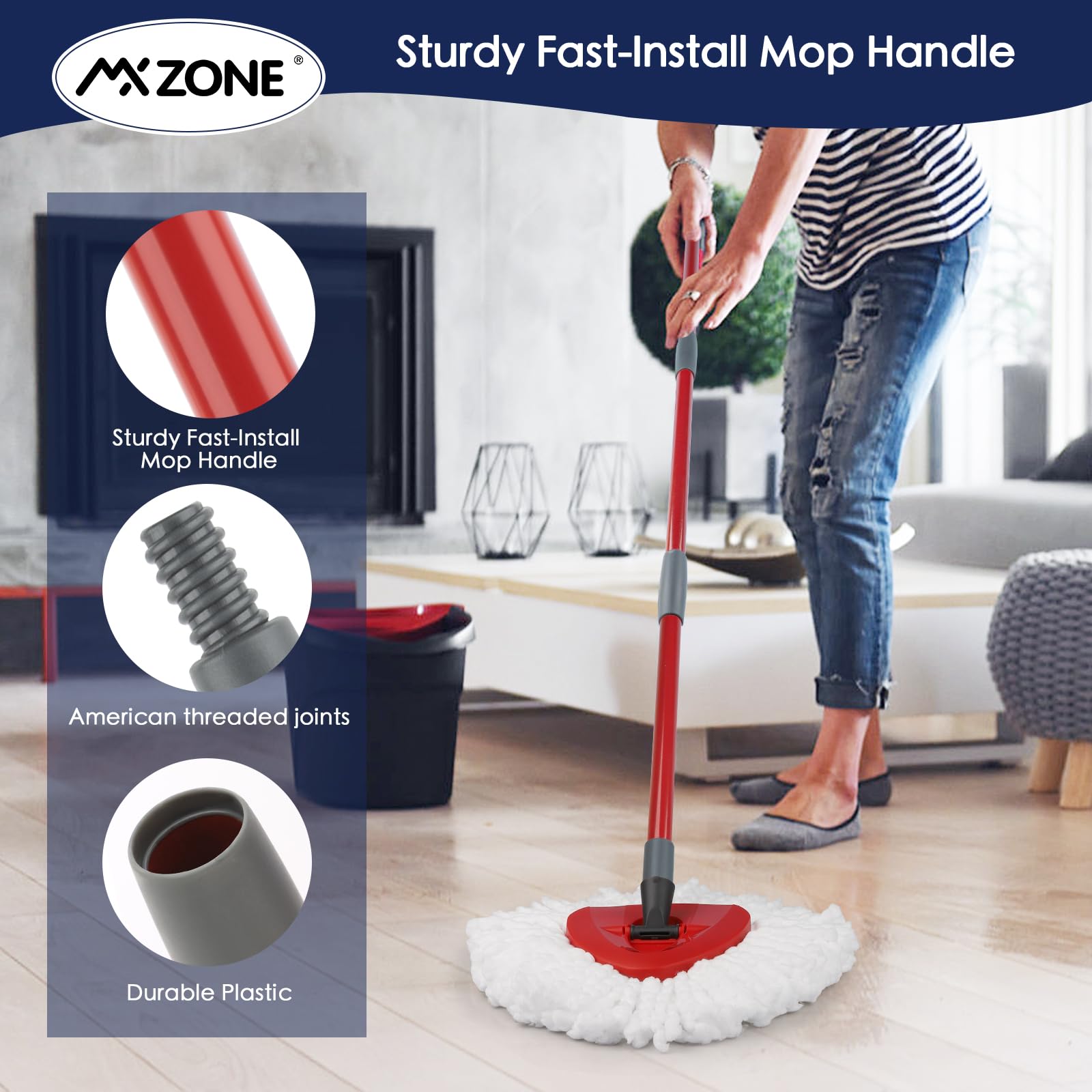 O Cedar Spin Mop Handle Replacement - 4-Section Adjustable 30-58 Inch Mop Stick for Floor Cleaning (Compatible with O Cedar Spin Mop & Bucket) - Perfect for Hardwood, Tile & Laminate Floors