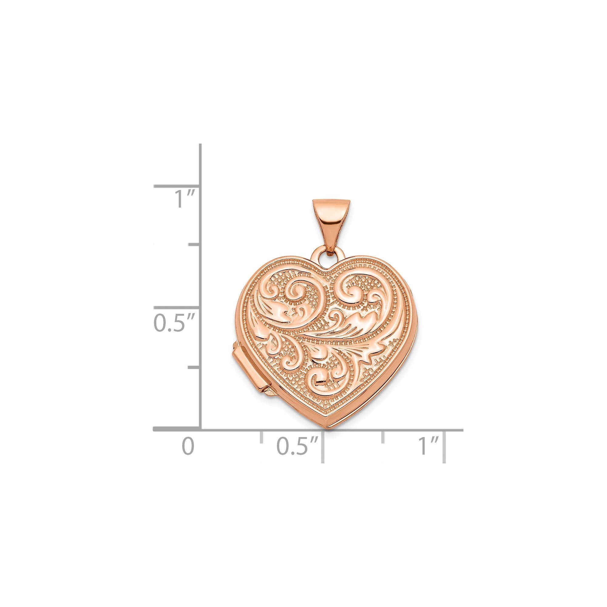14K Rose Gold 18mm Heart Locket Necklace - Engraved 