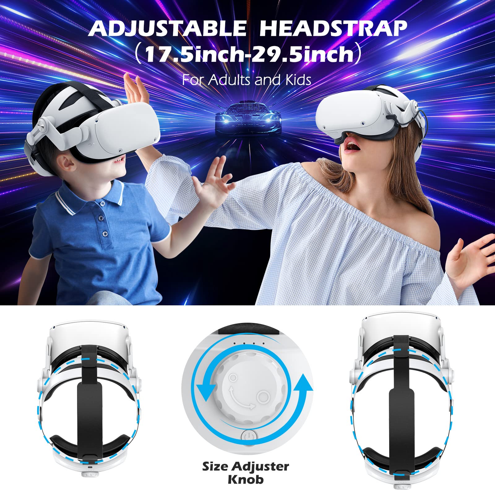 YOGES Rechargeable Battery Head Strap for Oculus Quest 2 - Adjustable VR Headset Accessory with Extended Playtime, Super Soft Foam & Skin-Friendly PU Leather (White) - Perfect for Long VR Gaming Sessions & Enhanced Comfort